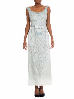 1950S Mint Blue Beaded Silk Satin "Mermaid" Gown