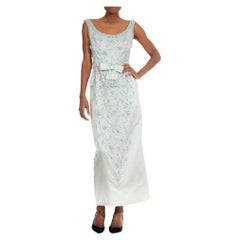 Vintage 1950S Mint Blue Beaded Silk Satin "Mermaid" Gown