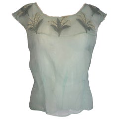 Años 50 Organza verde menta bordada a mano con top de verano The Lilly of the Valley