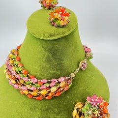 1950s, Miriam Haskell Mineral Jewel Parure Set Vintage Designer Costume Jewlery