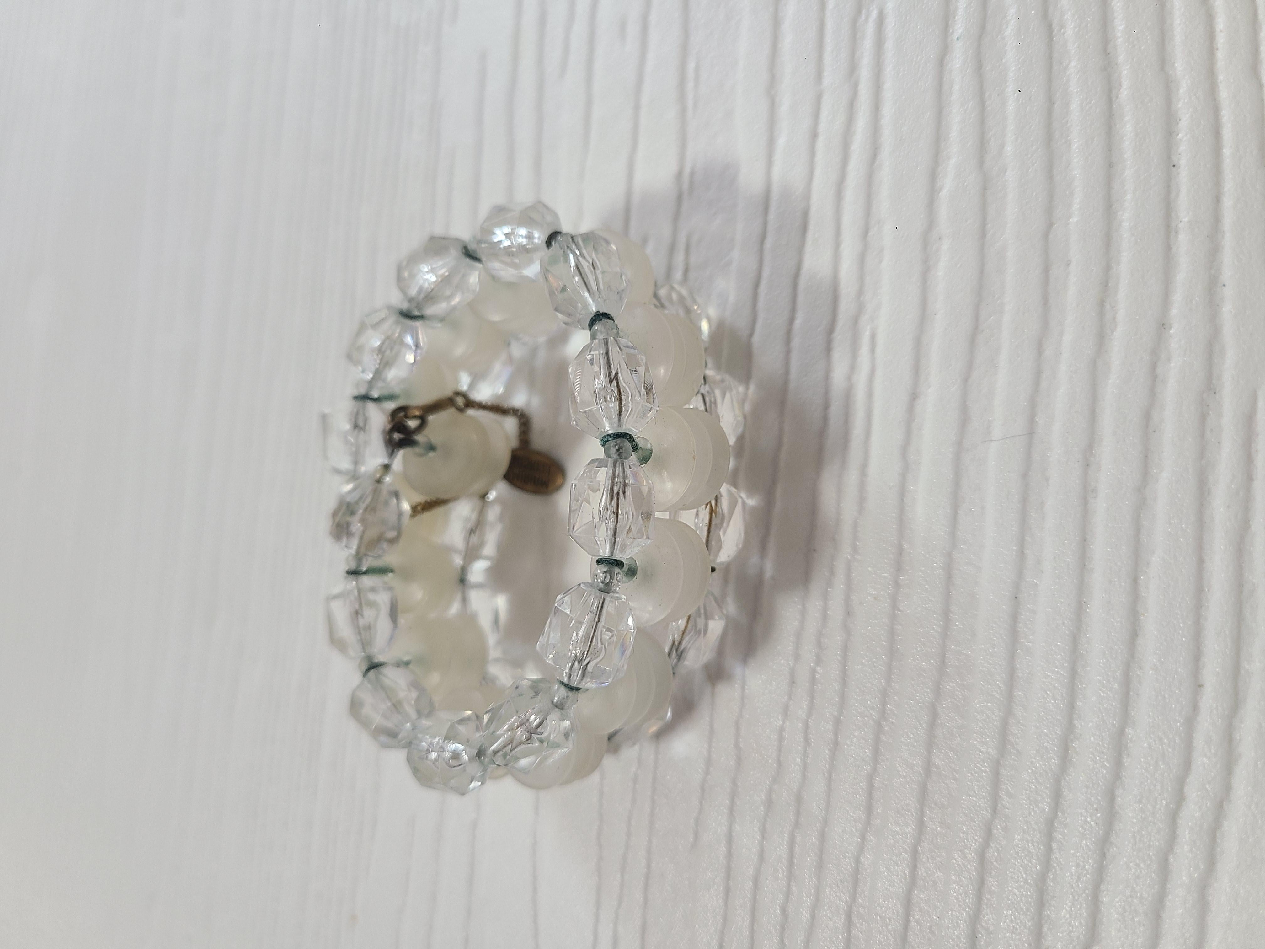 Art Deco 1950s Miriam Haskell Vintage Crystal & Celluloid Bead Tri-Strand Bracelet For Sale