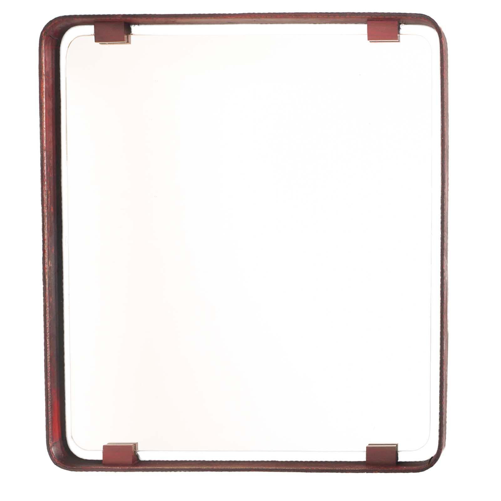 20th Century 1950s Mirror, Steel Frame with Leather, Fontanit Branded Glass, by Fontana Arte