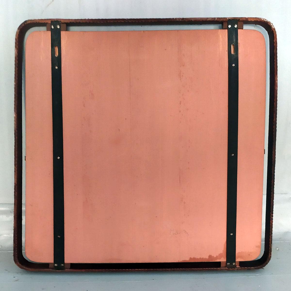 1950s Mirror, Steel Frame with Leather, Fontanit Branded Glass, by Fontana Arte 1
