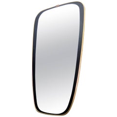 1950s Mirror with Black Painted Frame and Golden Edge