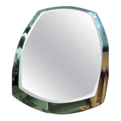 1950s Mirror With Light Blue Glass Border