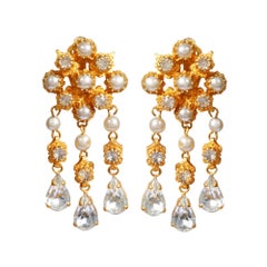 Vintage 1950s Mitchel Maer for Christian Dior Crystal Teardrop Earrings 