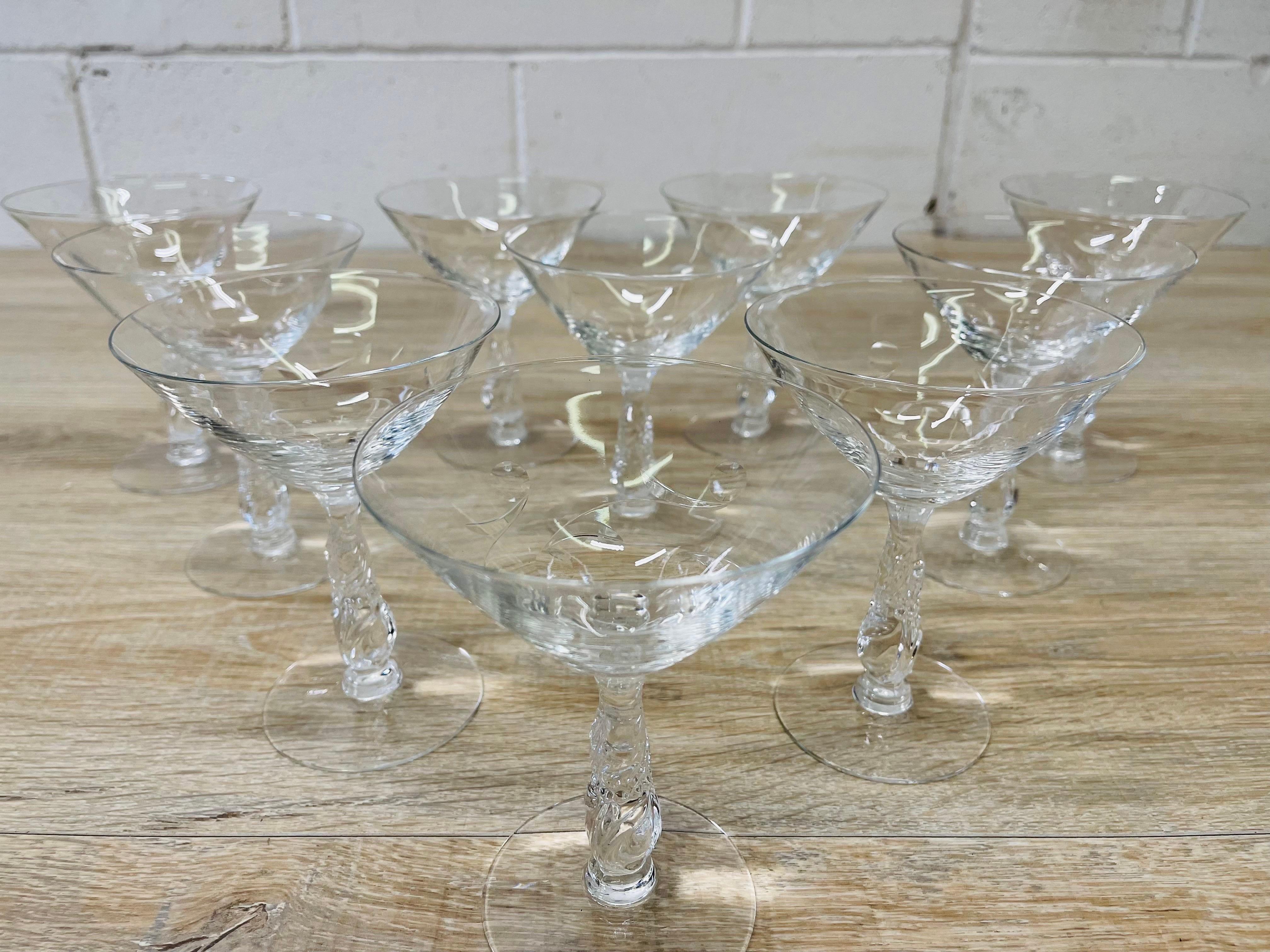 Mid-Century Modern 1950s Mitre Cut Glass Coupes, Set of 10 For Sale