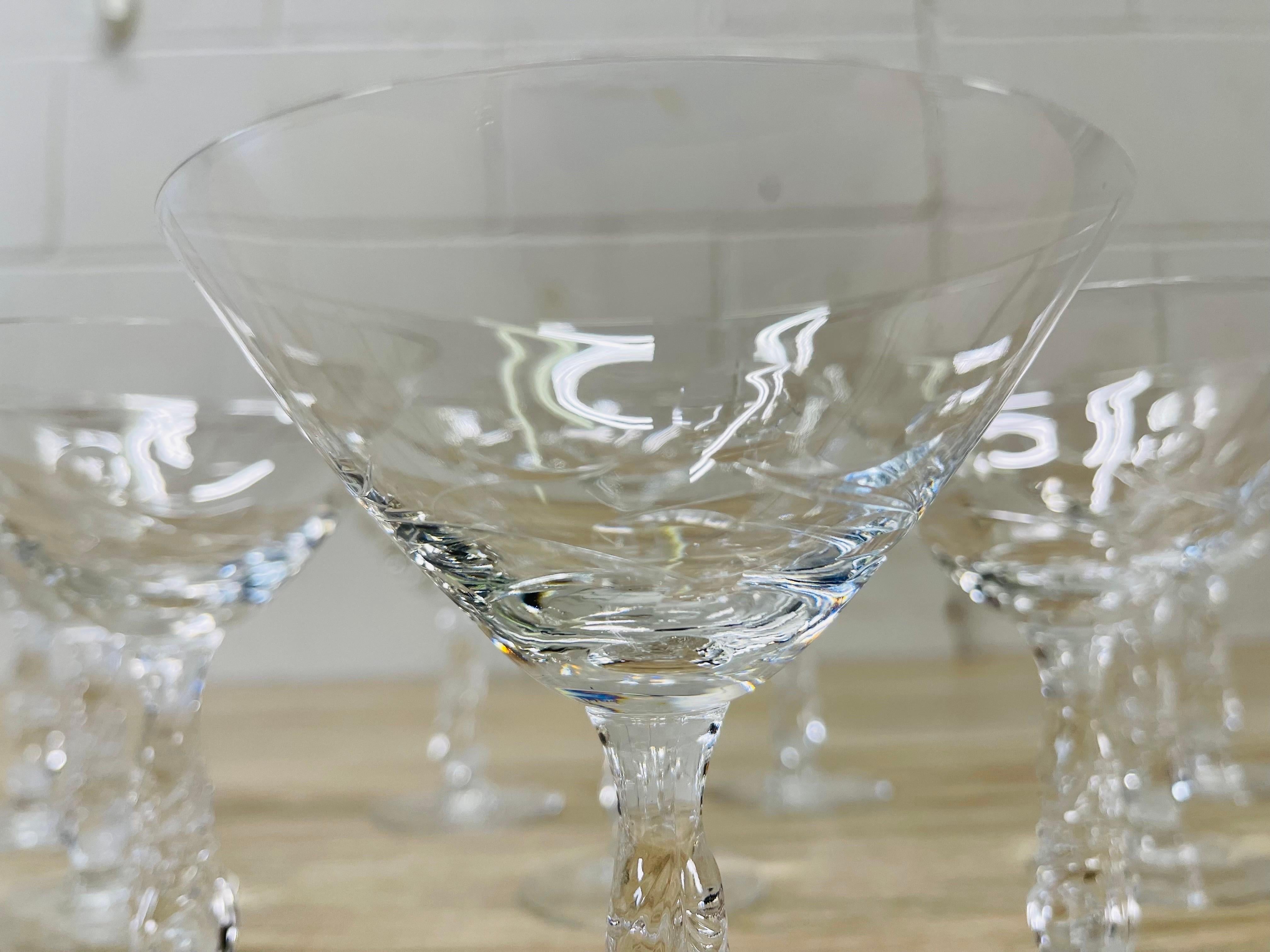 1950s Mitre Cut Glass Coupes, Set of 10 In Good Condition For Sale In Amherst, NH