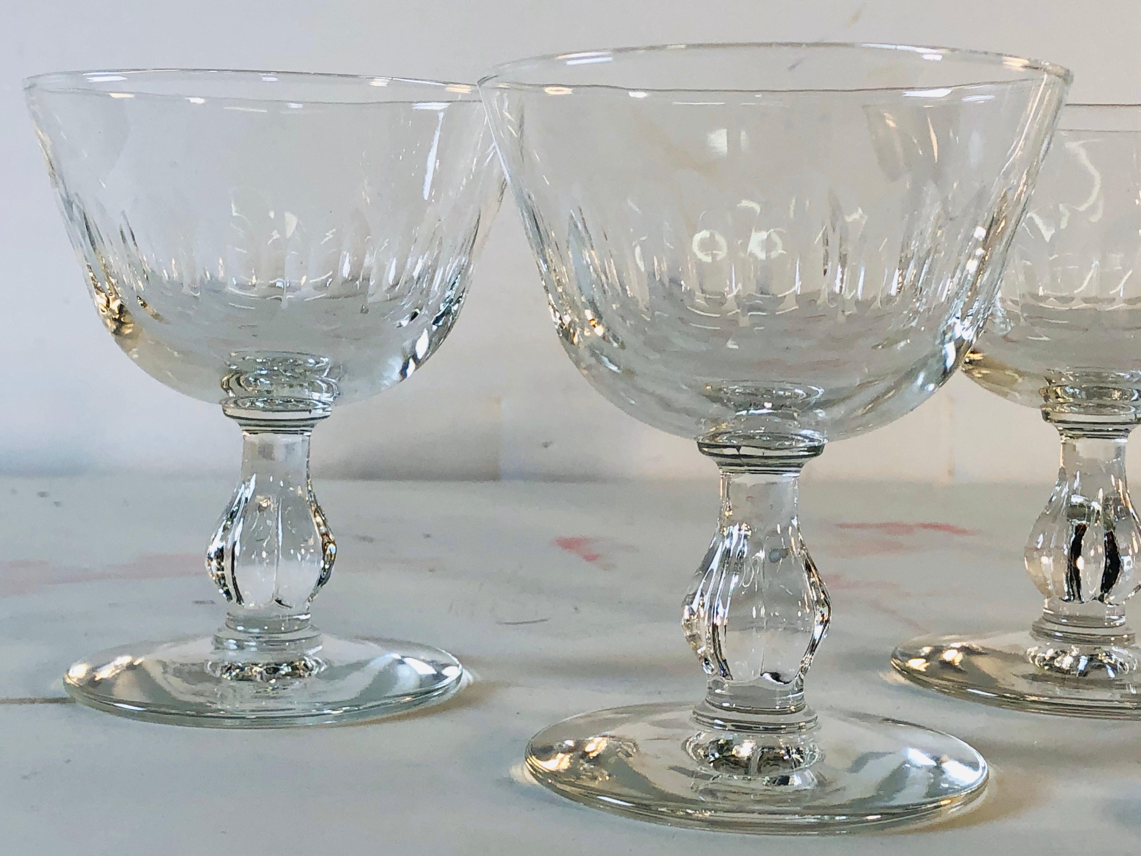 Mid-Century Modern 1950s Mitred Glass Coupe Stems, Set of 6