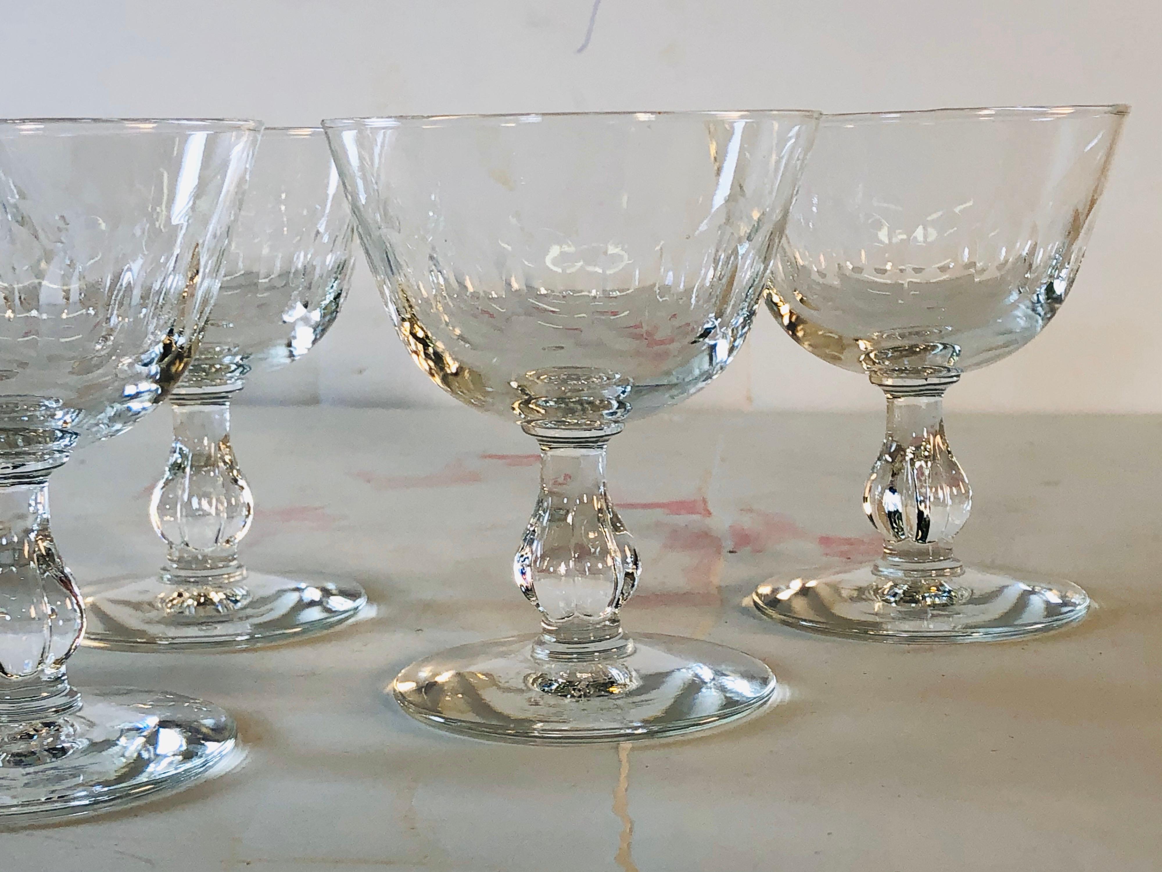 American 1950s Mitred Glass Coupe Stems, Set of 6