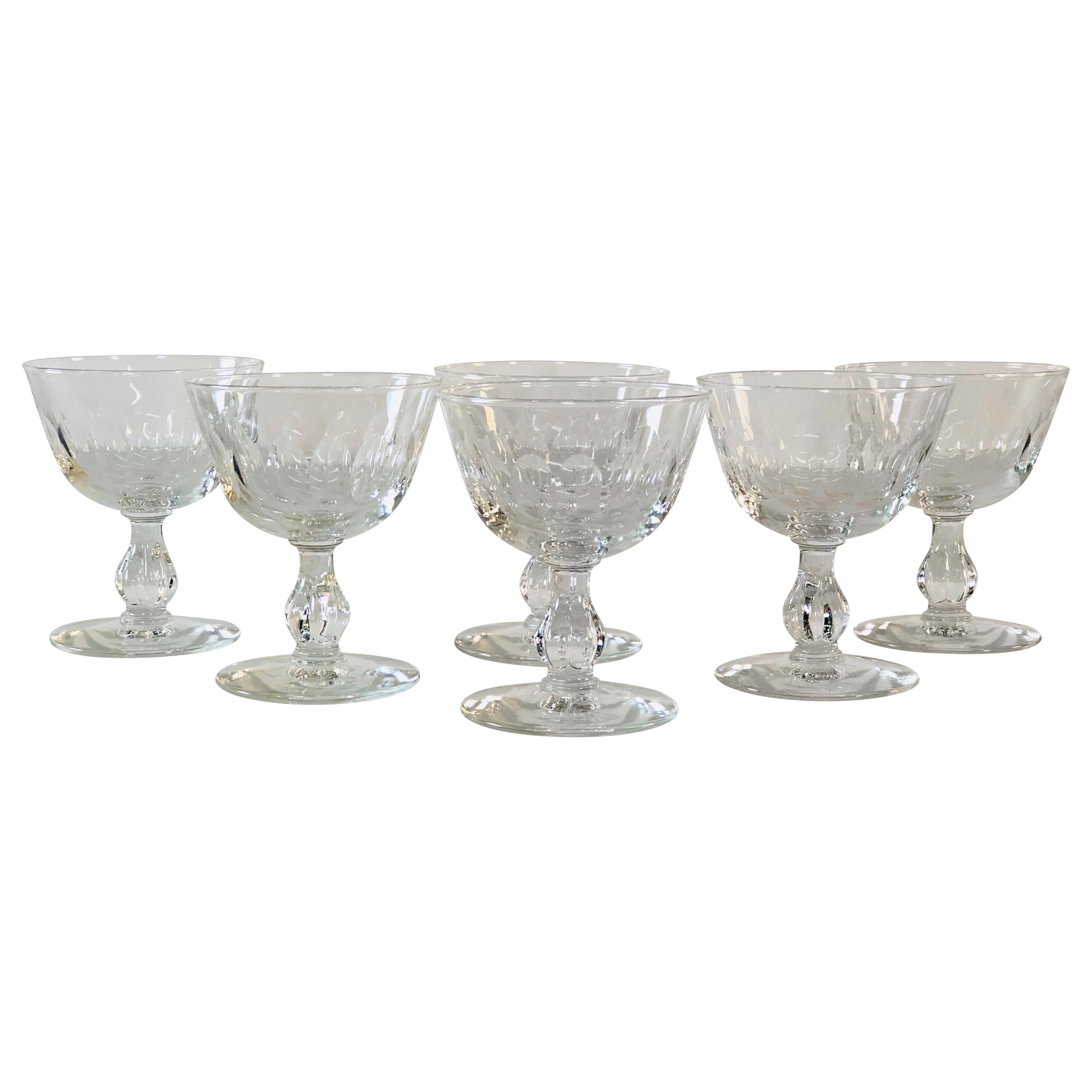 1950s Mitred Glass Coupe Stems, Set of 6