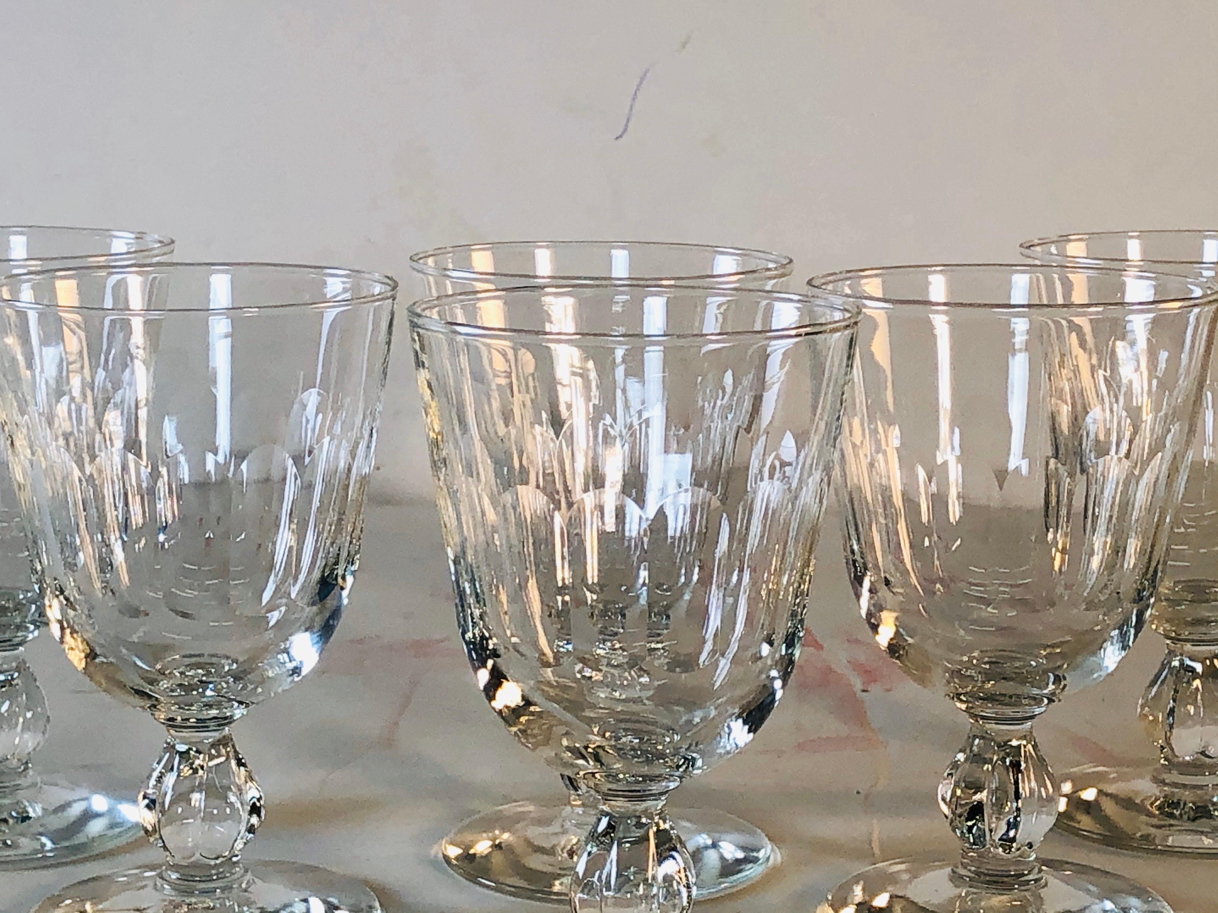 American 1950s Mitred Glass Wine Stems, Set of 6 For Sale