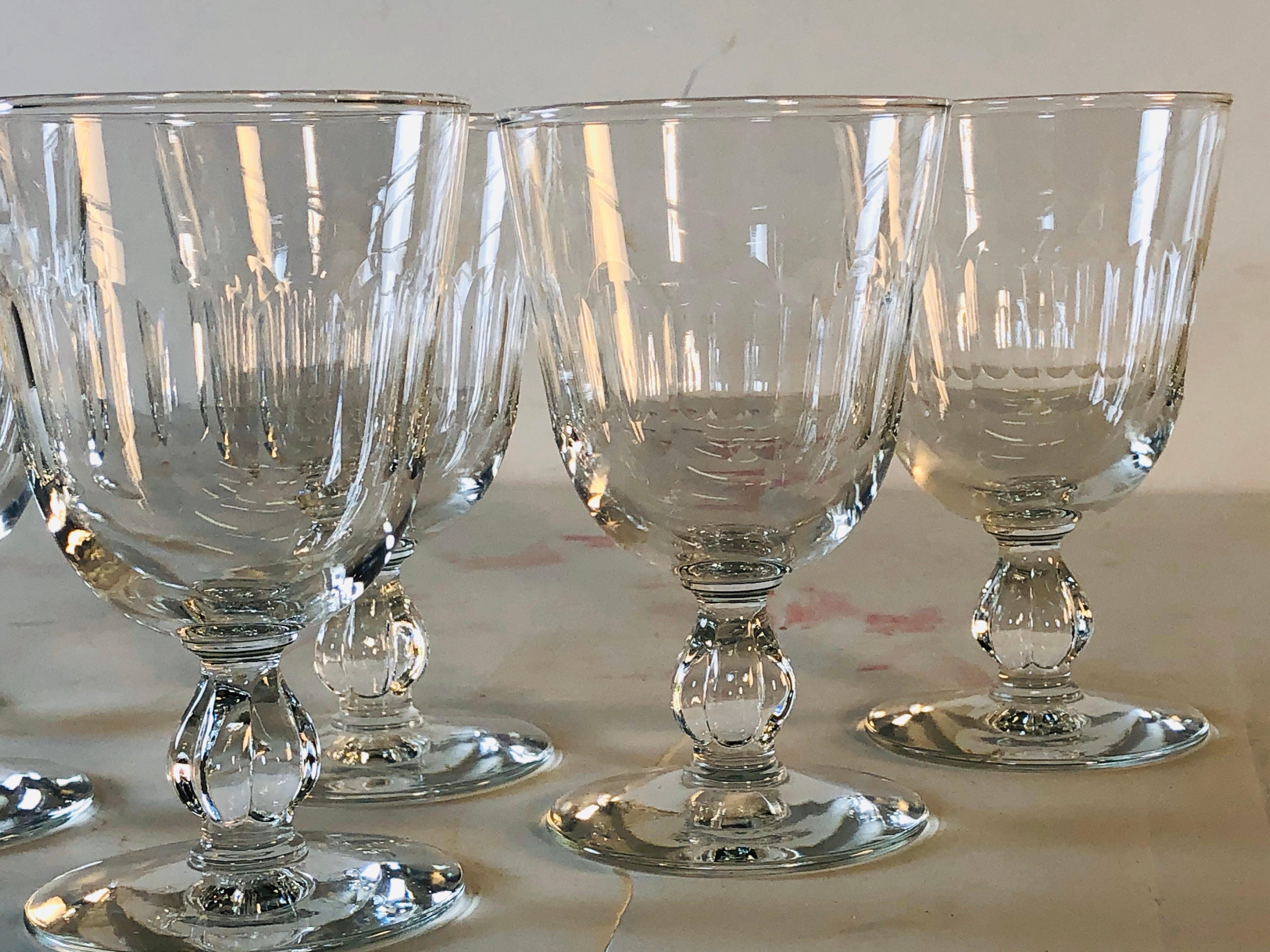 1950s Mitred Glass Wine Stems, Set of 6 In Good Condition For Sale In Amherst, NH