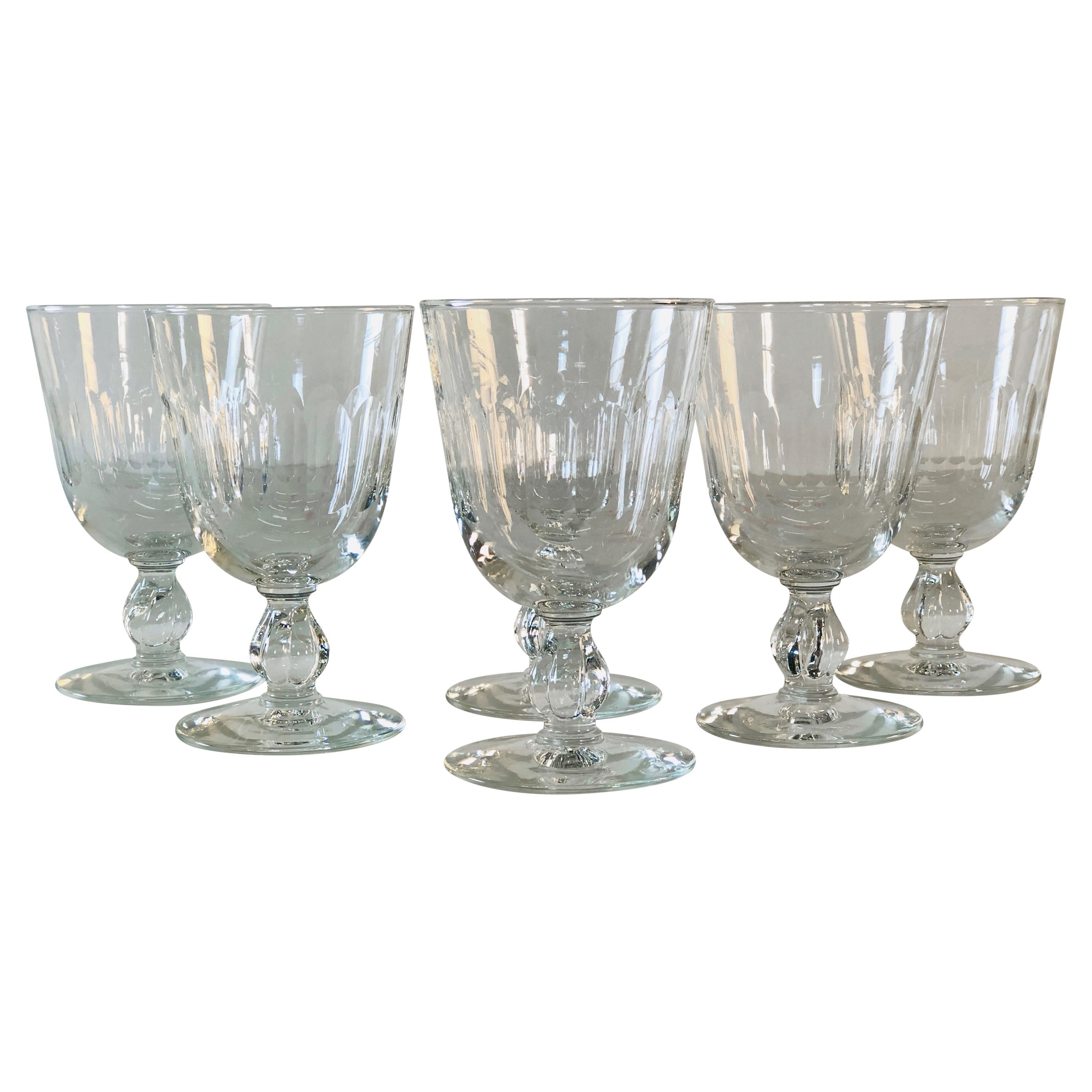 1950s Mitred Glass Wine Stems, Set of 6 For Sale