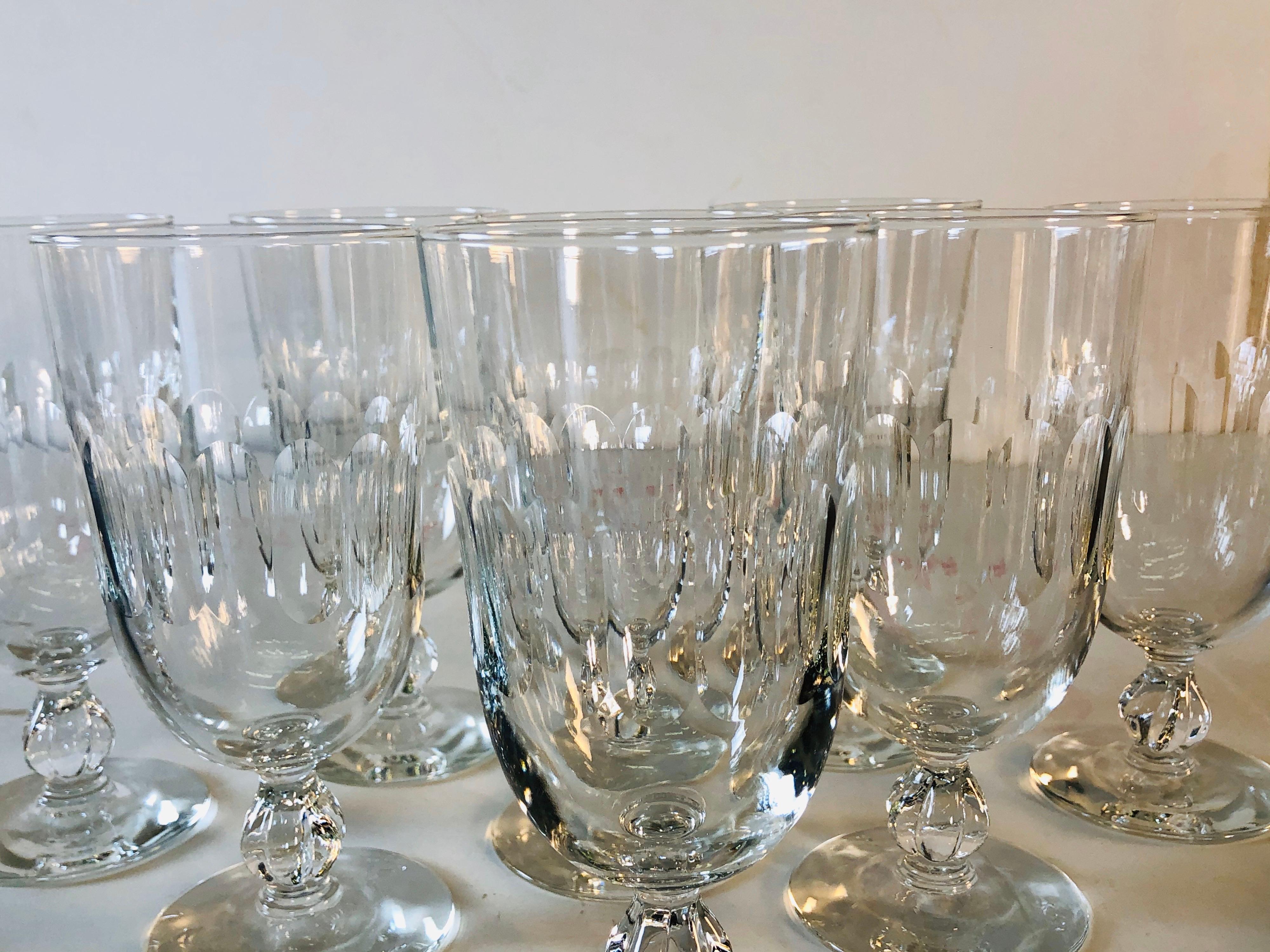 American 1950s Mitred Tall Glass Water Stems, Set of 8