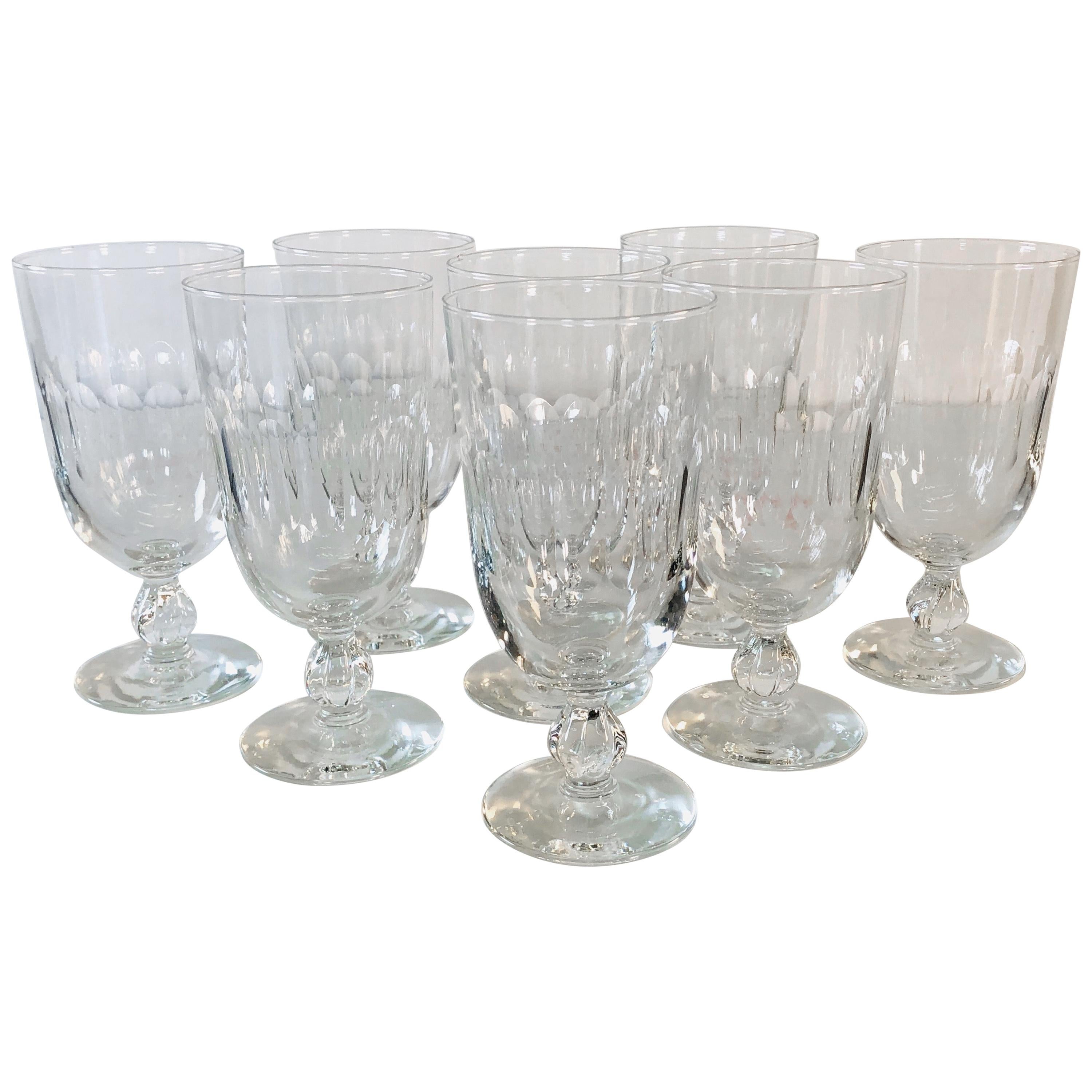 1950s Mitred Tall Glass Water Stems, Set of 8