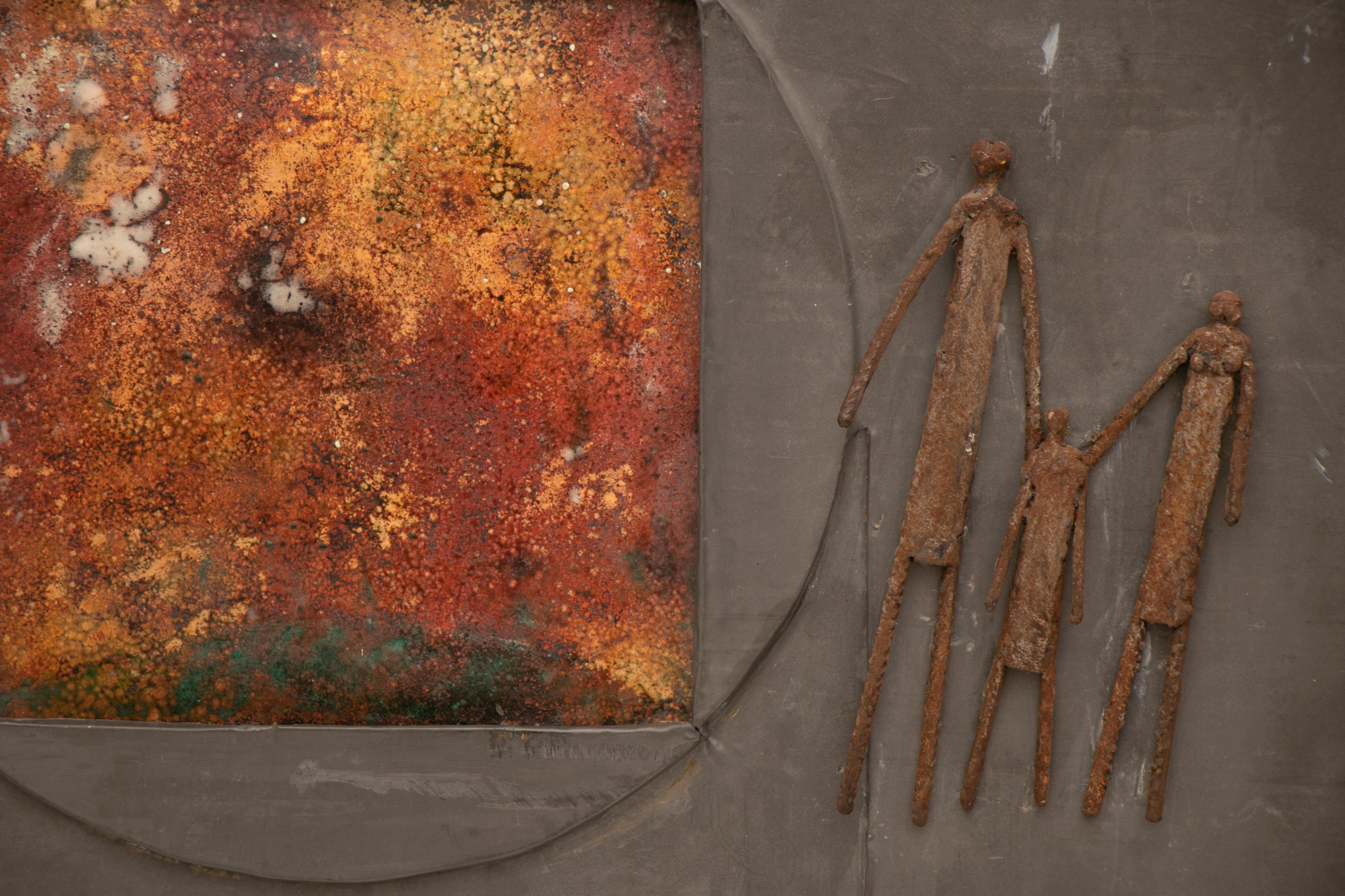Mid-Century Modern 1950s Mixed-Media Abstract Copper Wall Art