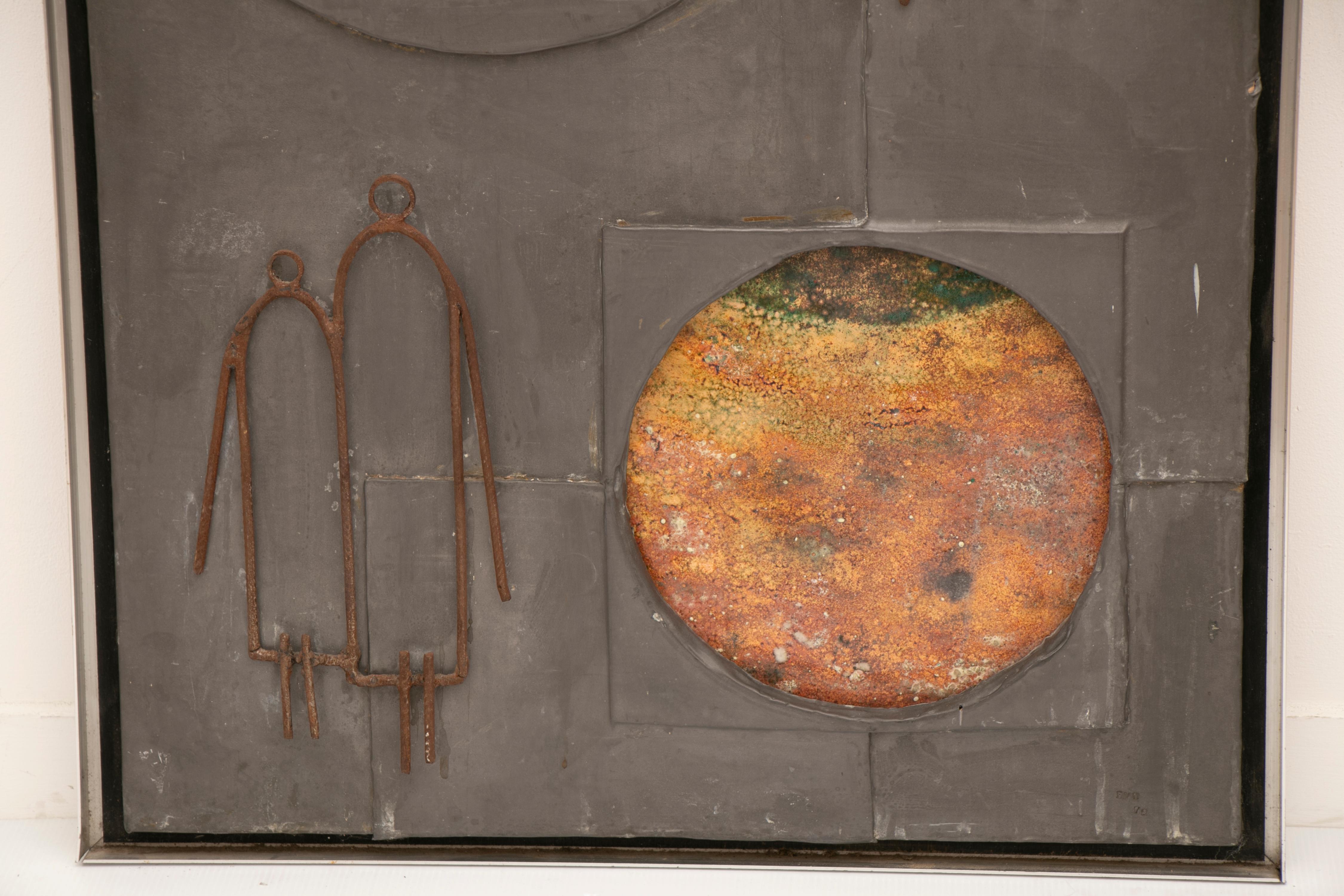 German 1950s Mixed-Media Abstract Copper Wall Art