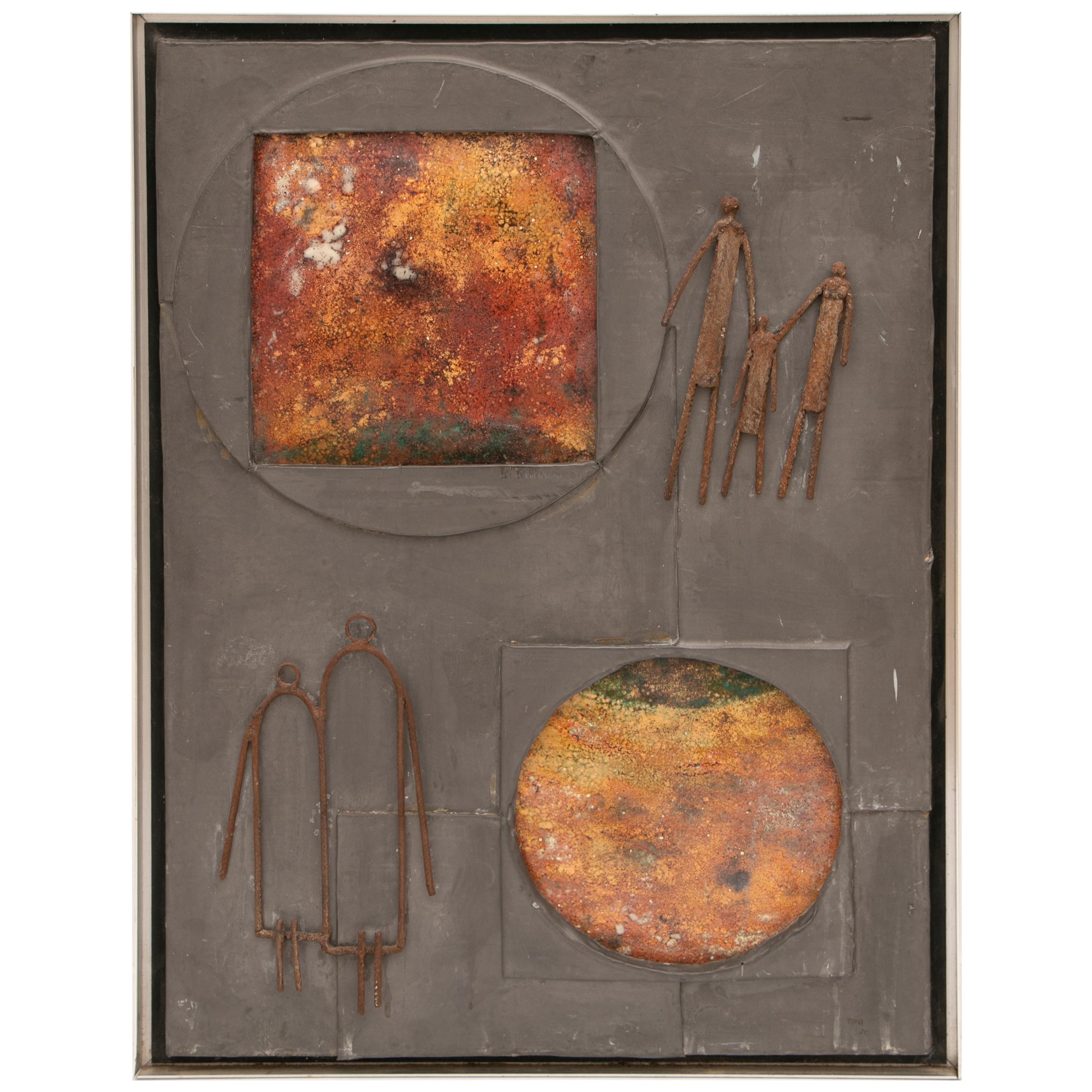 1950s Mixed-Media Abstract Copper Wall Art