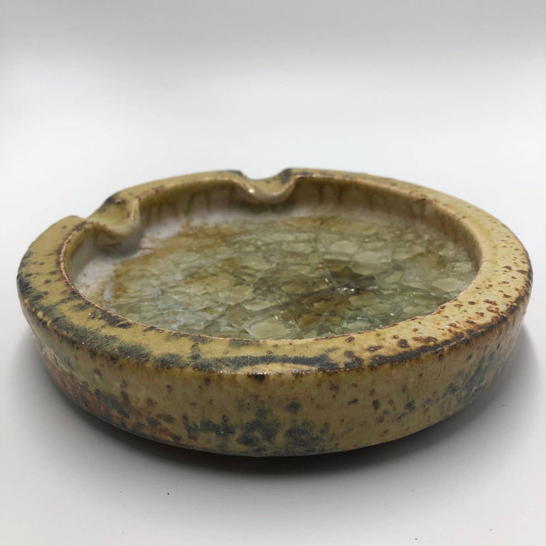 Hand-Crafted 1950s Mobach Glass Glaze Ashtray For Sale