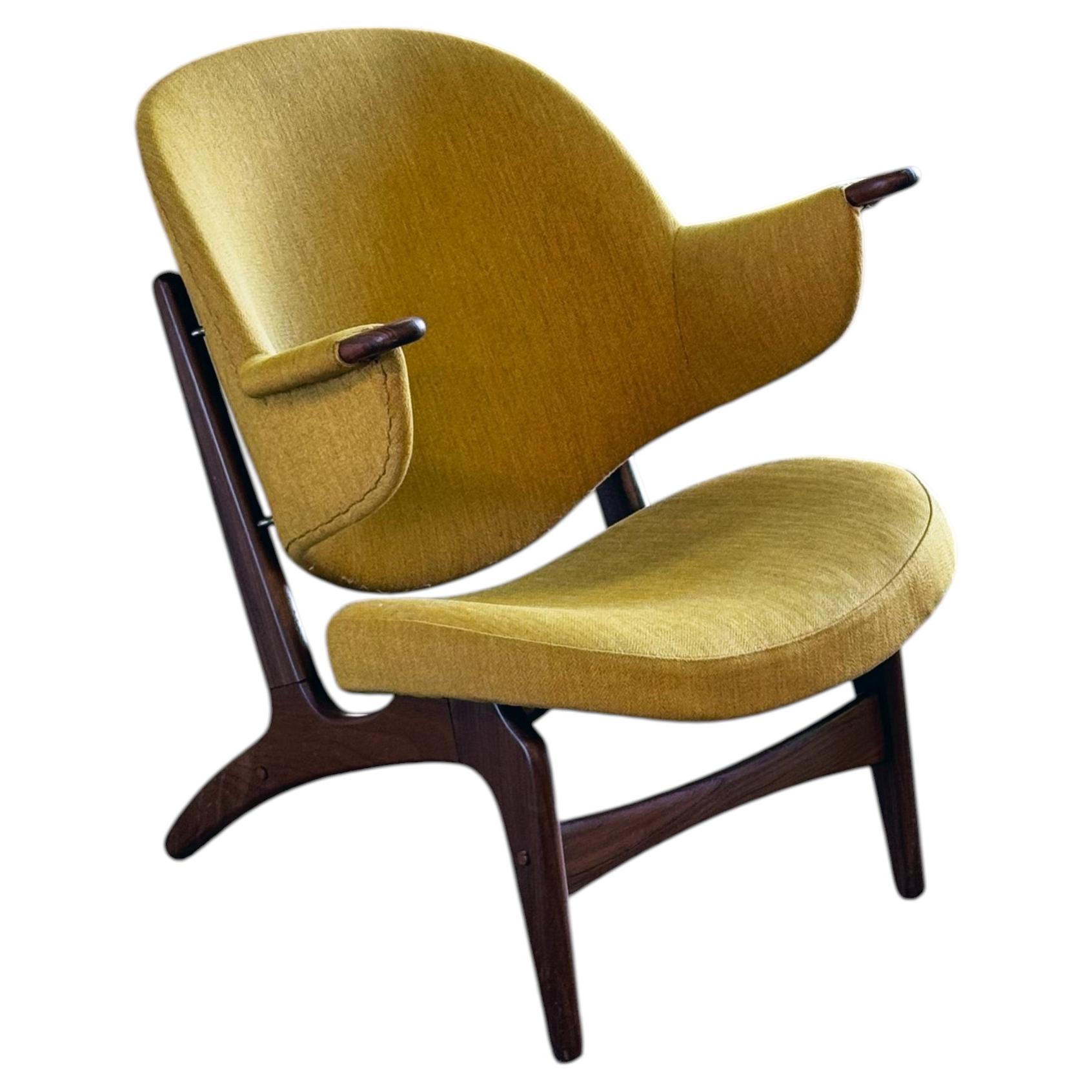 1950s Model 33A Easy Chair by Carl Edward Matthes in teak and striped fabric
