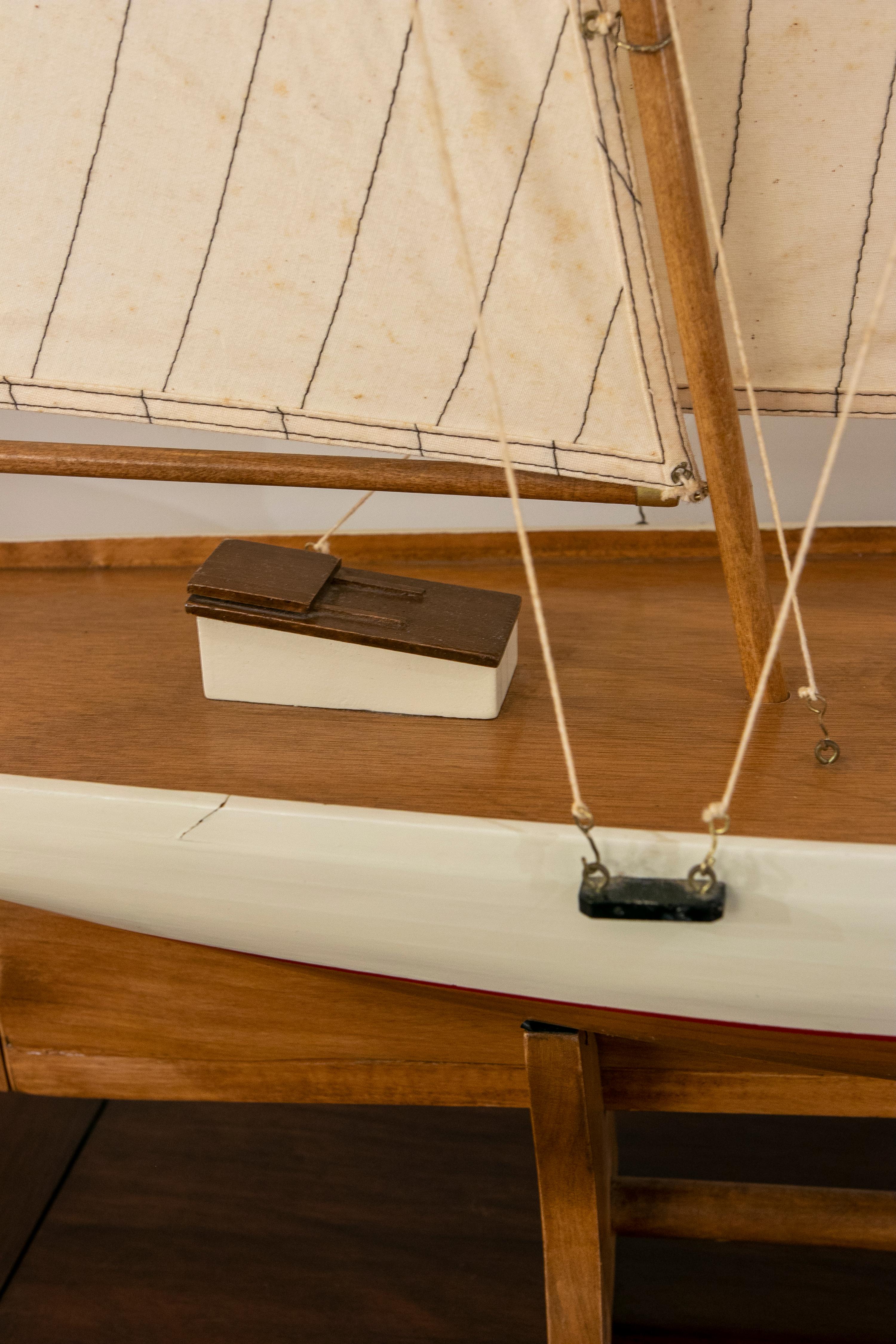 1950s Model of a Wooden Boat with Sails 9
