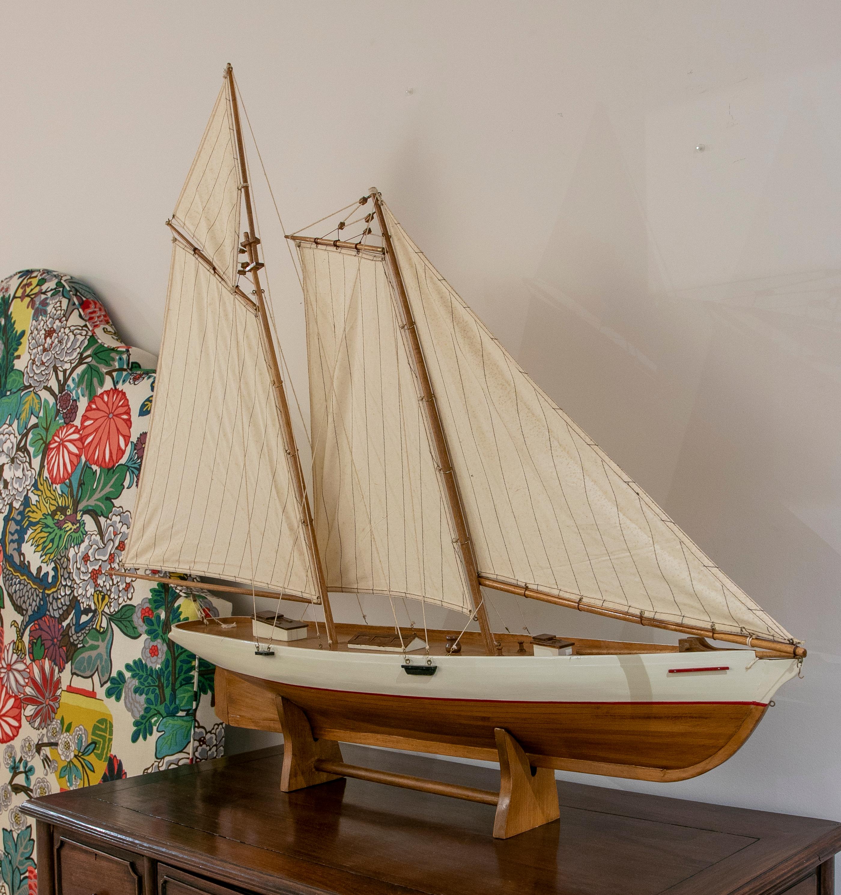20th Century 1950s Model of a Wooden Boat with Sails