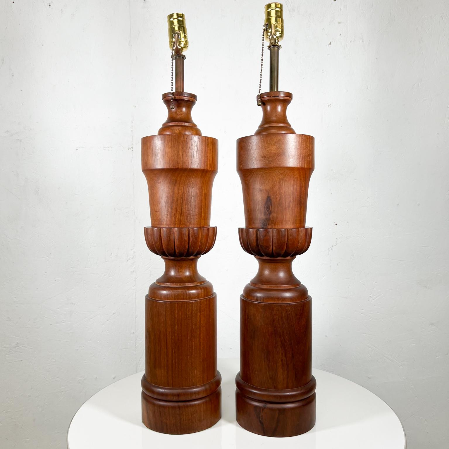 Mid-Century Modern 1950s Sculptural Modern Table Lamps Solid African Mahogany Wood For Sale