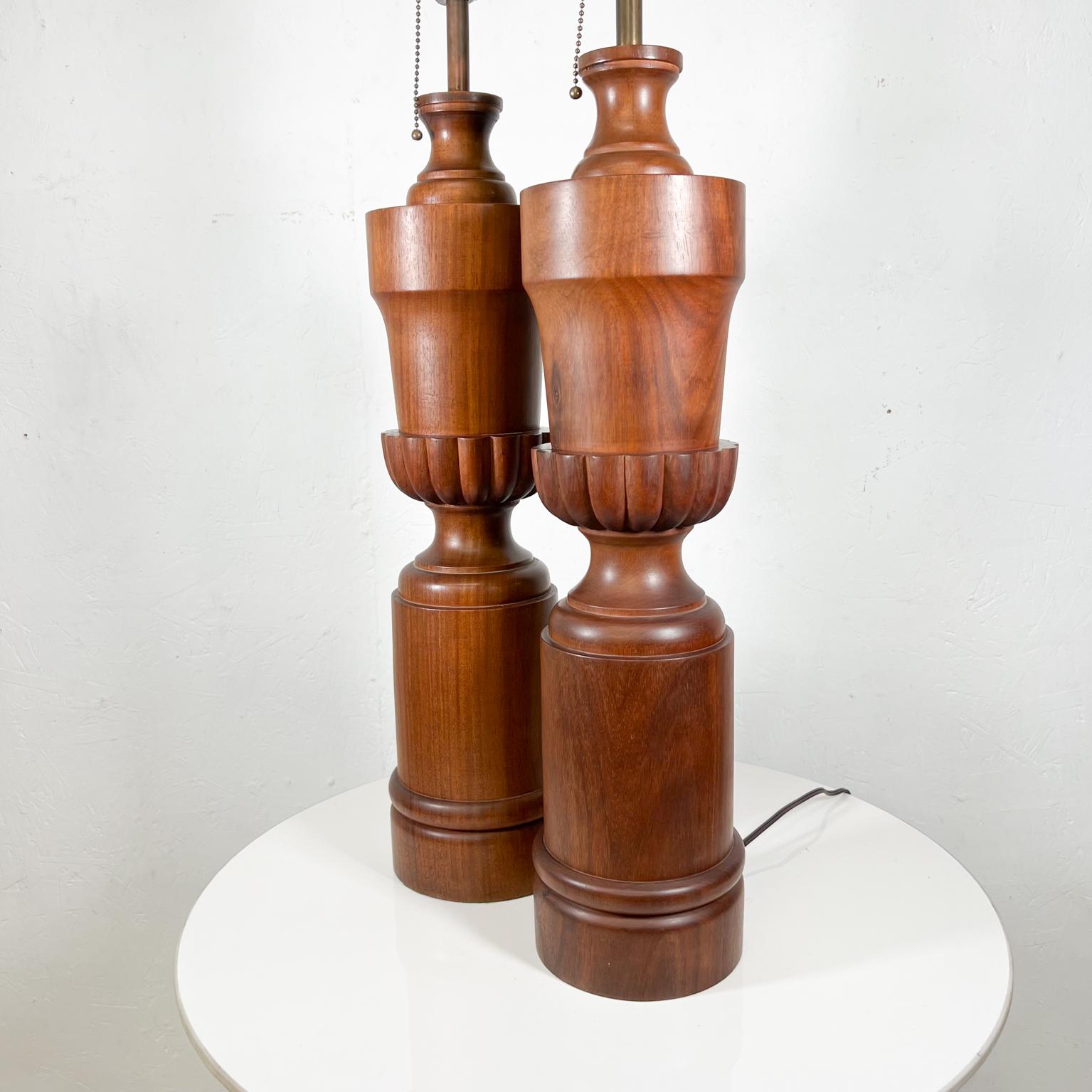 1950s Sculptural Modern Table Lamps Solid African Mahogany Wood In Good Condition For Sale In Chula Vista, CA