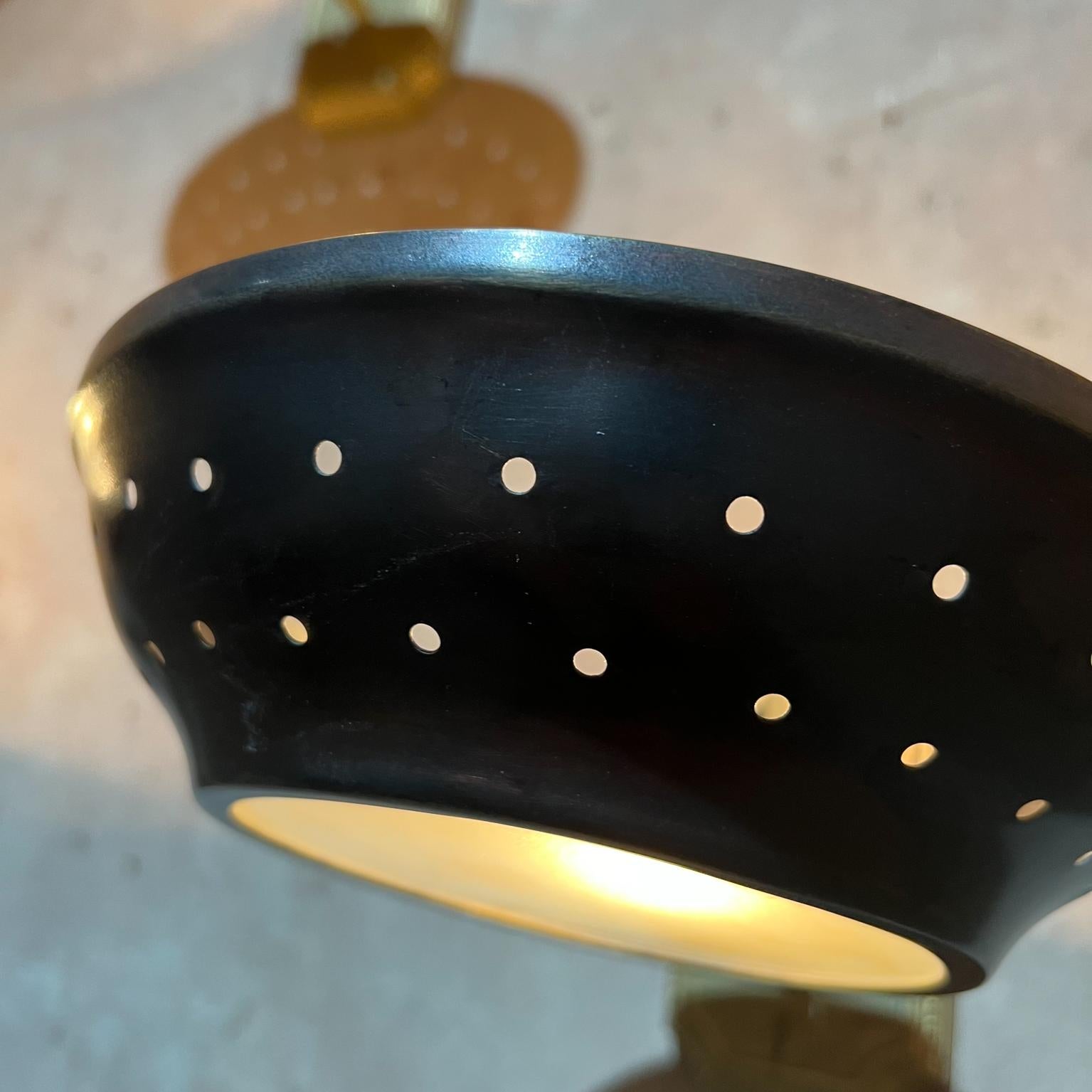 1950s Modern Atomic Three Patinated Brass Wall Sconces Perforated Round Shade For Sale 5
