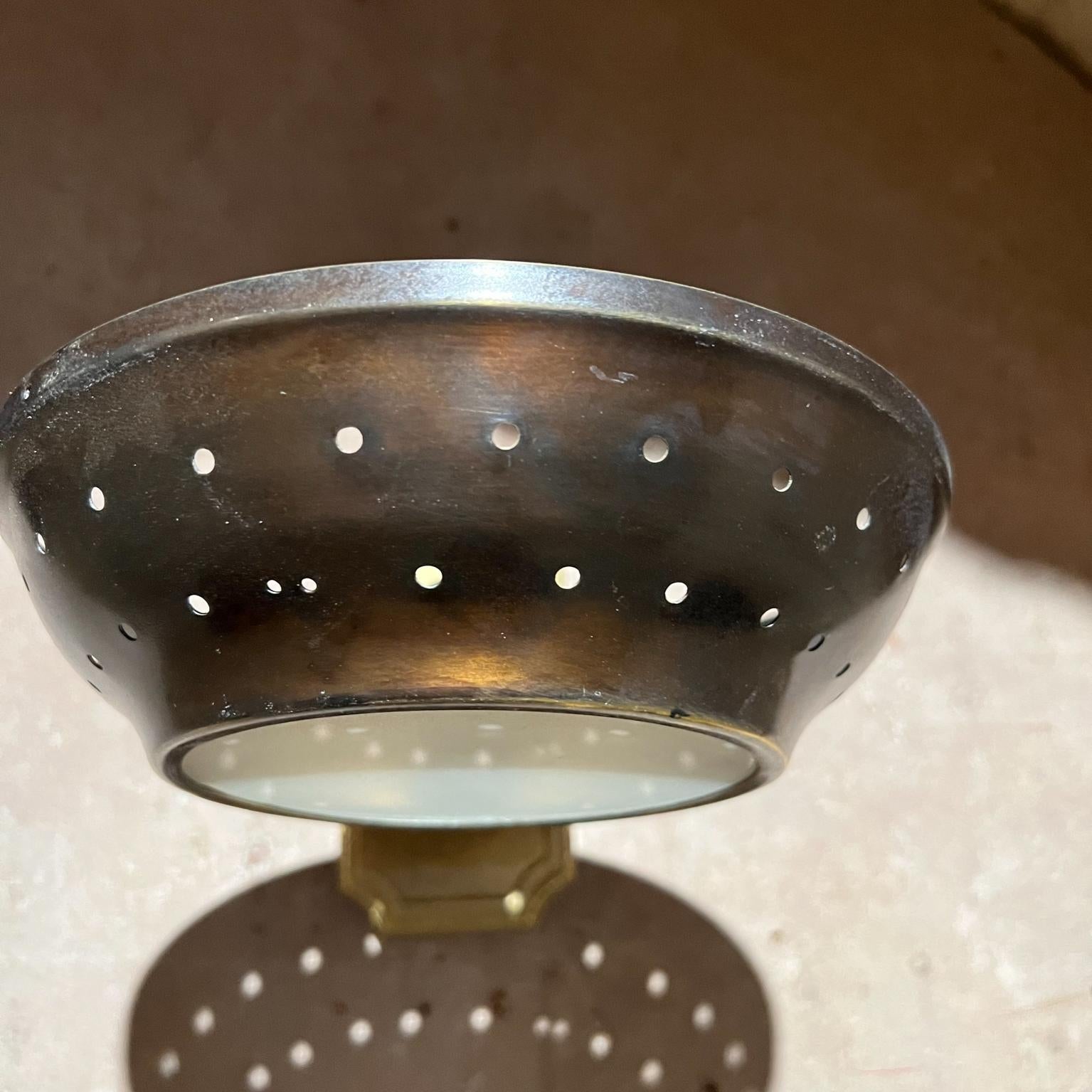 1950s Modern Atomic Three Patinated Brass Wall Sconces Perforated Round Shade For Sale 9