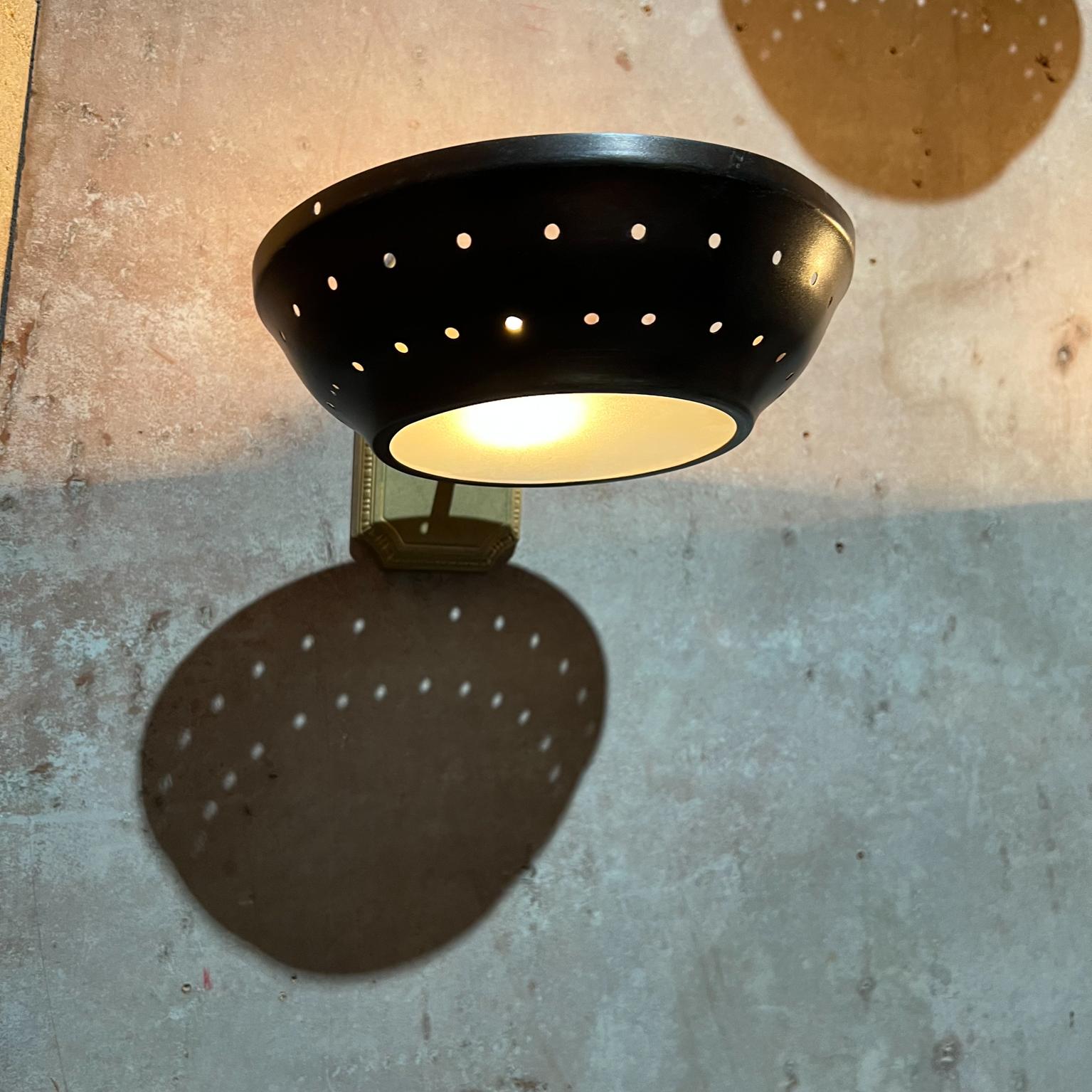 1950s Modern Atomic Three Patinated Brass Wall Sconces Perforated Round Shade For Sale 1