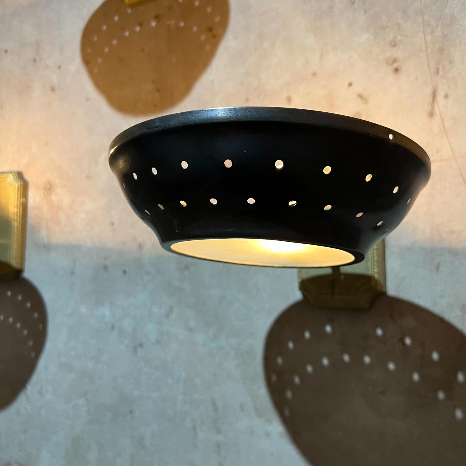1950s Modern Atomic Three Patinated Brass Wall Sconces Perforated Round Shade For Sale 3