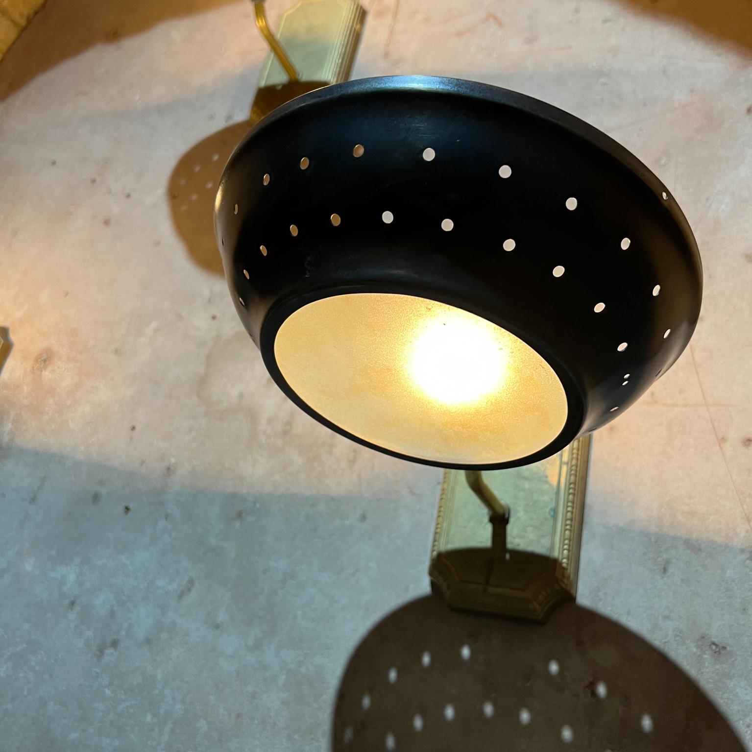 1950s Modern Atomic Three Patinated Brass Wall Sconces Perforated Round Shade For Sale 4