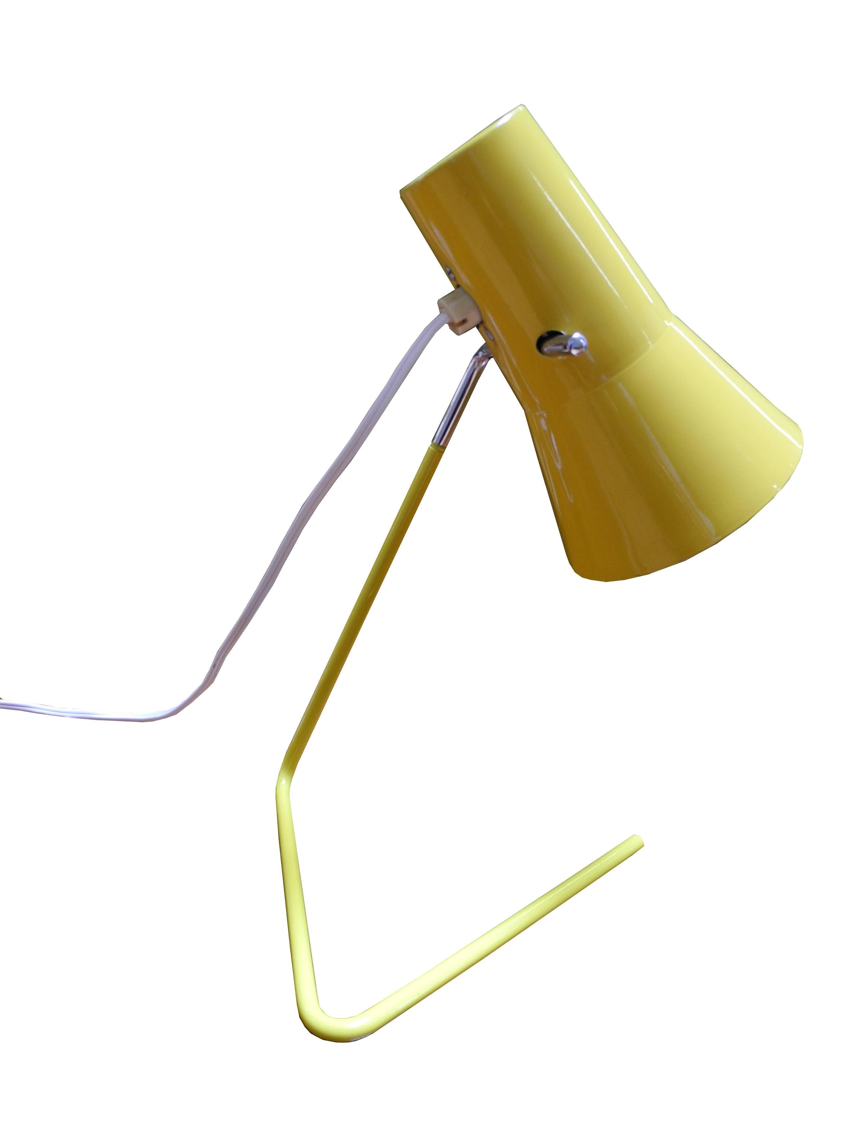 This modern Bauhaus lamp by Josef Hurka for Drupol is from the Czech Republic. It can be used as a bedside lamp or little desk lamp. There is an orange one available but sold separately.
