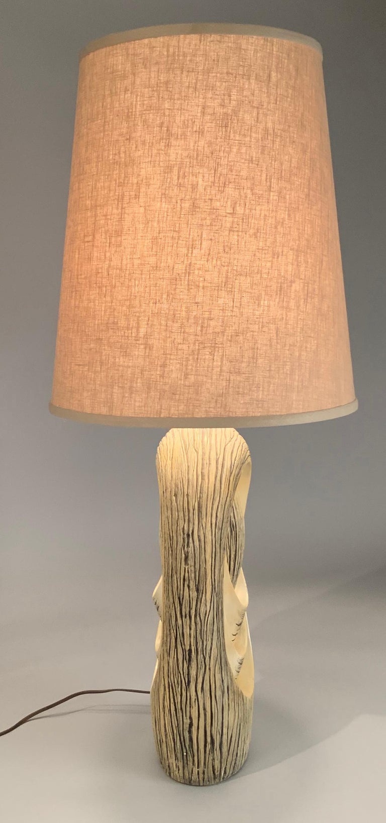 1950's, Modern Ceramic Faux Bois Lamp In Good Condition For Sale In Hudson, NY
