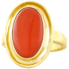 1950s Modern Coral Set Gold Ring