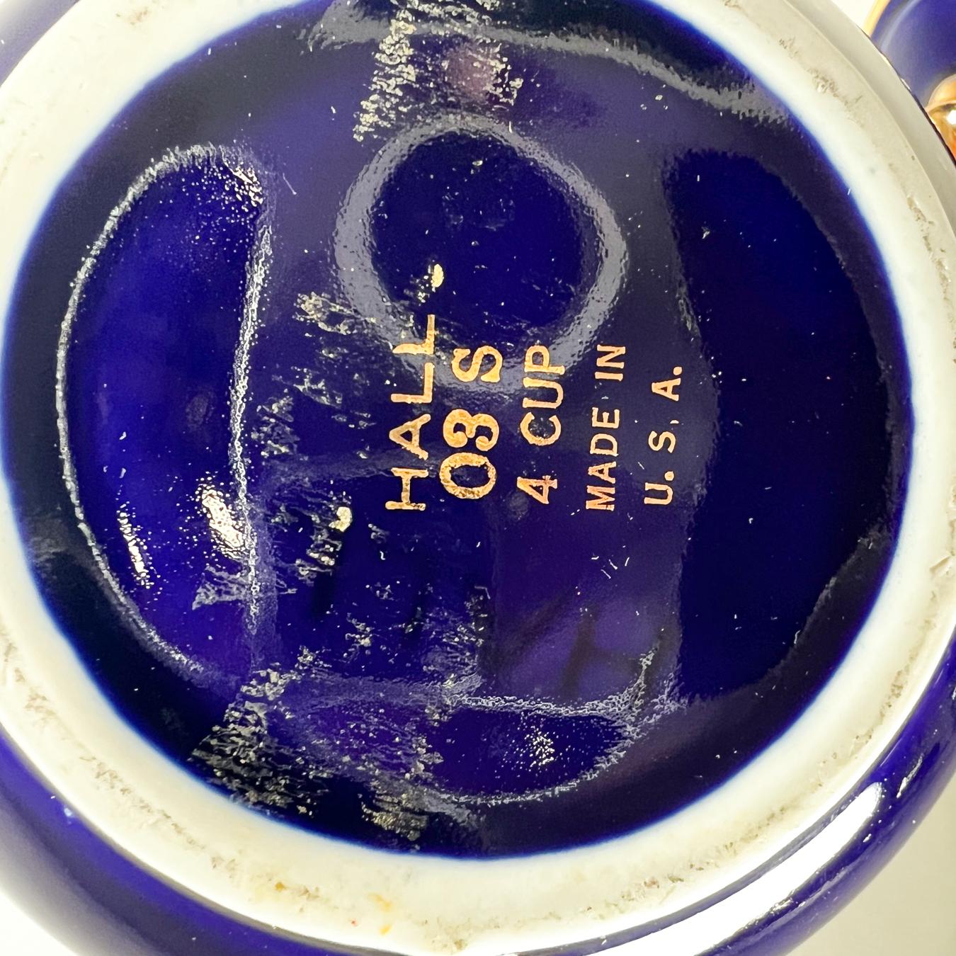 1950s Modern Decorative Cobalt Blue and Gold Hall China Tea Pot USA For Sale 3