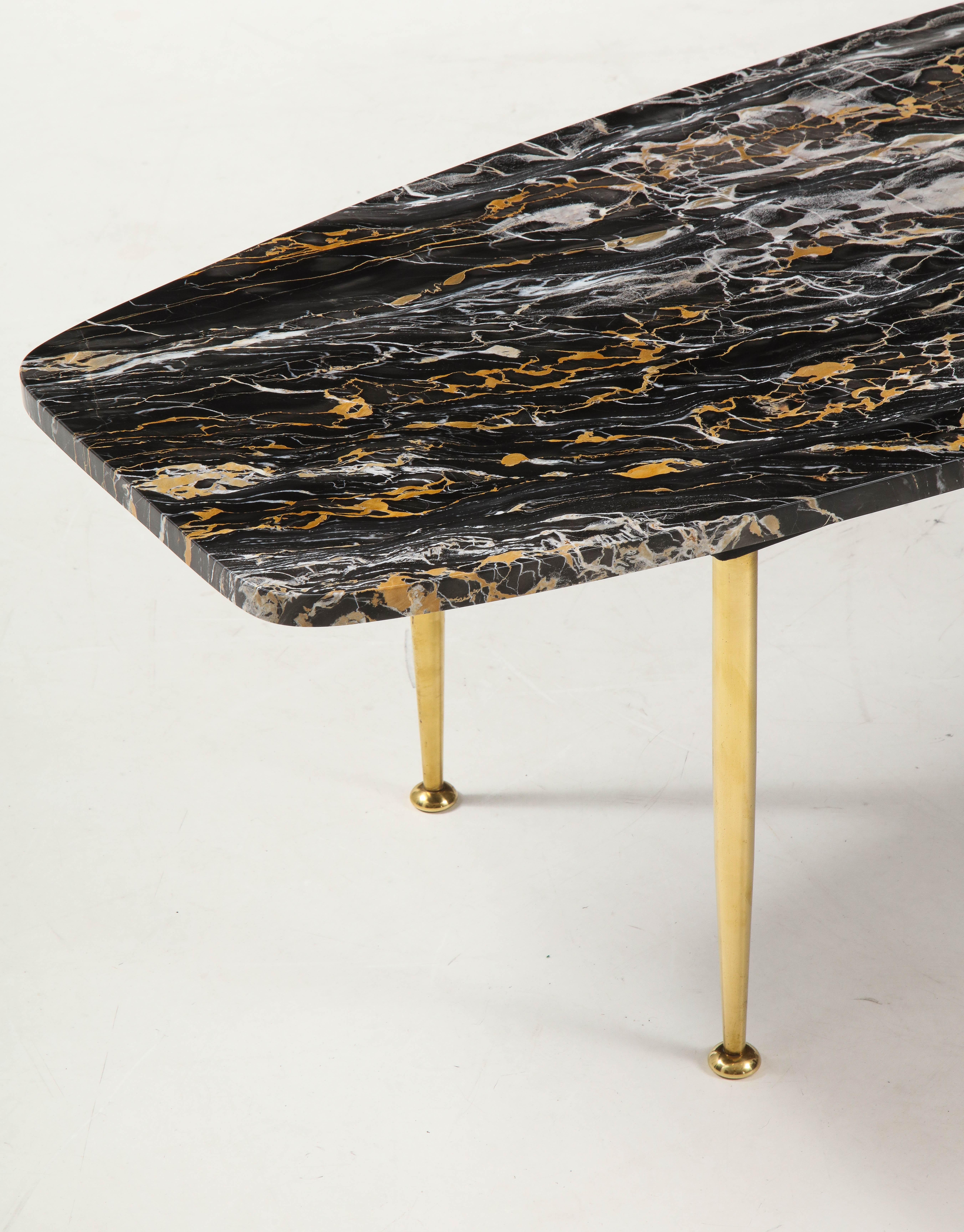 1950s Modern Exotic Marble-Top with Tapered Brass Legs Italian Coffee Table 1
