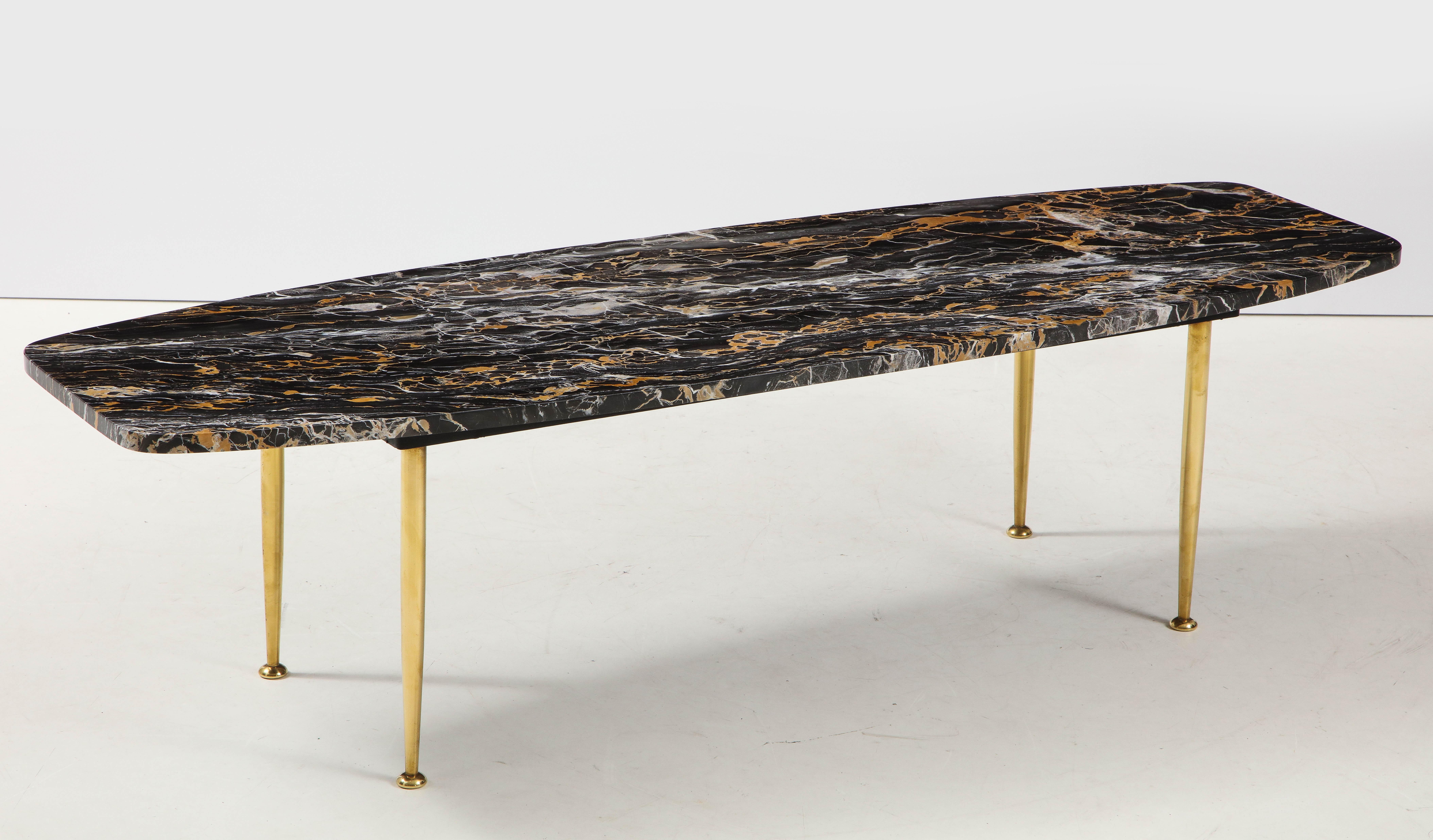 1950s Modern Exotic Marble-Top with Tapered Brass Legs Italian Coffee Table 3