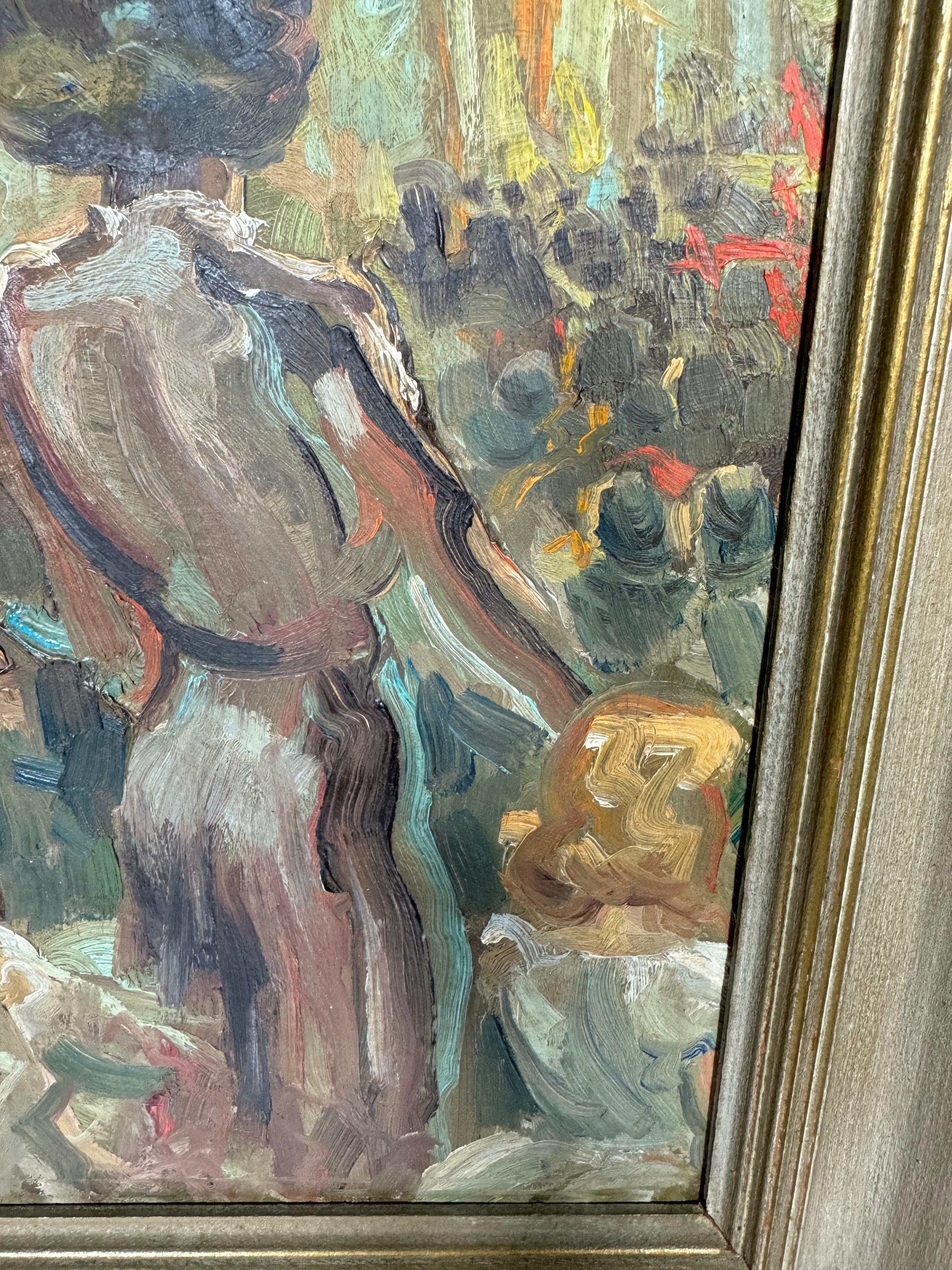 Óleo sobre lienzo impresionista moderno de los años 50 