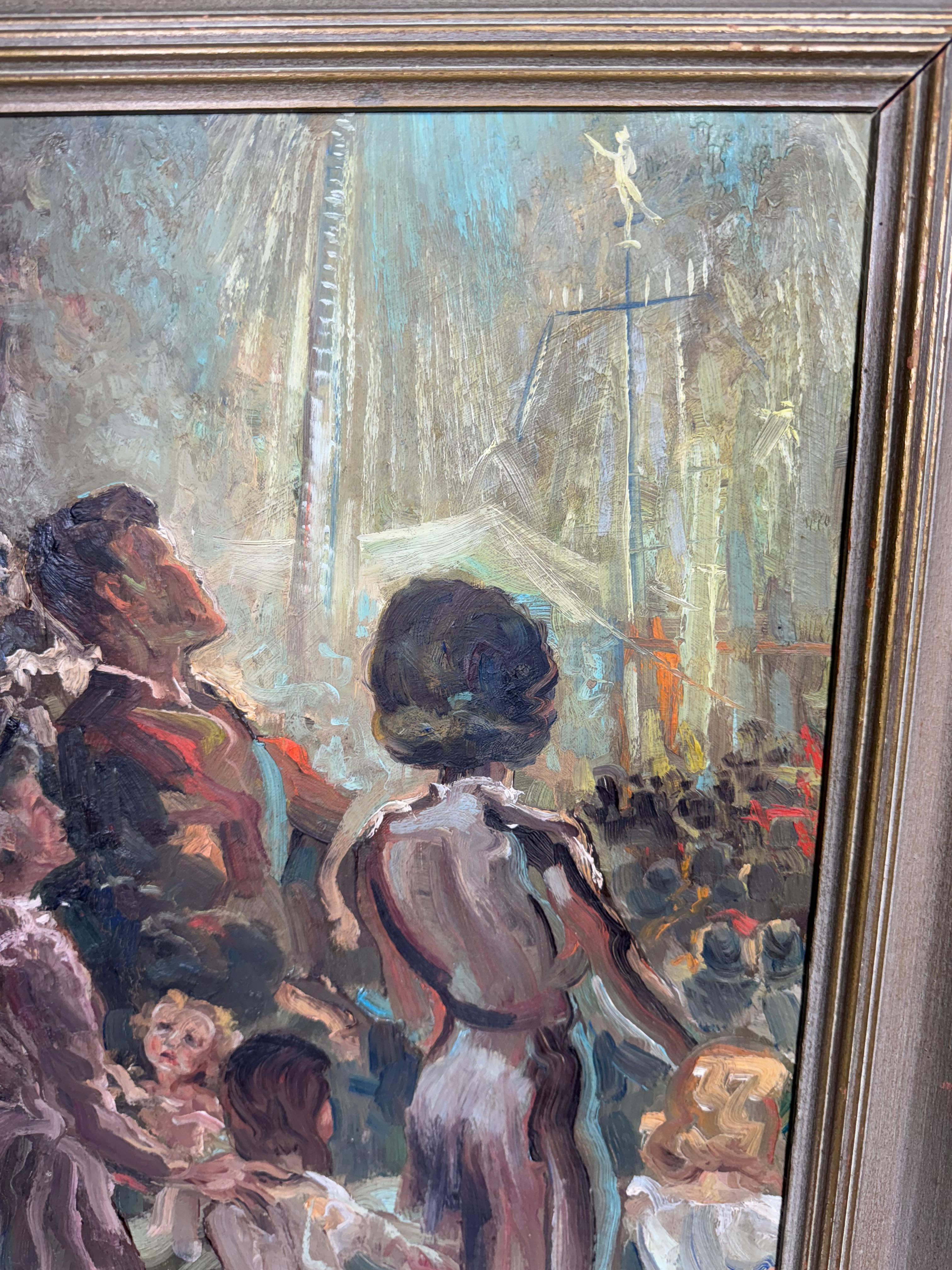 Óleo sobre lienzo impresionista moderno de los años 50 