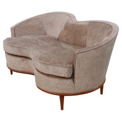 1950's Modern Italian Curved Loveseat In Velvet