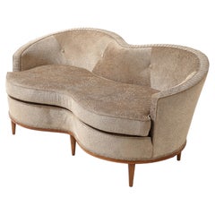 1950
s Modern Italian Curved Loveseat In Velvet