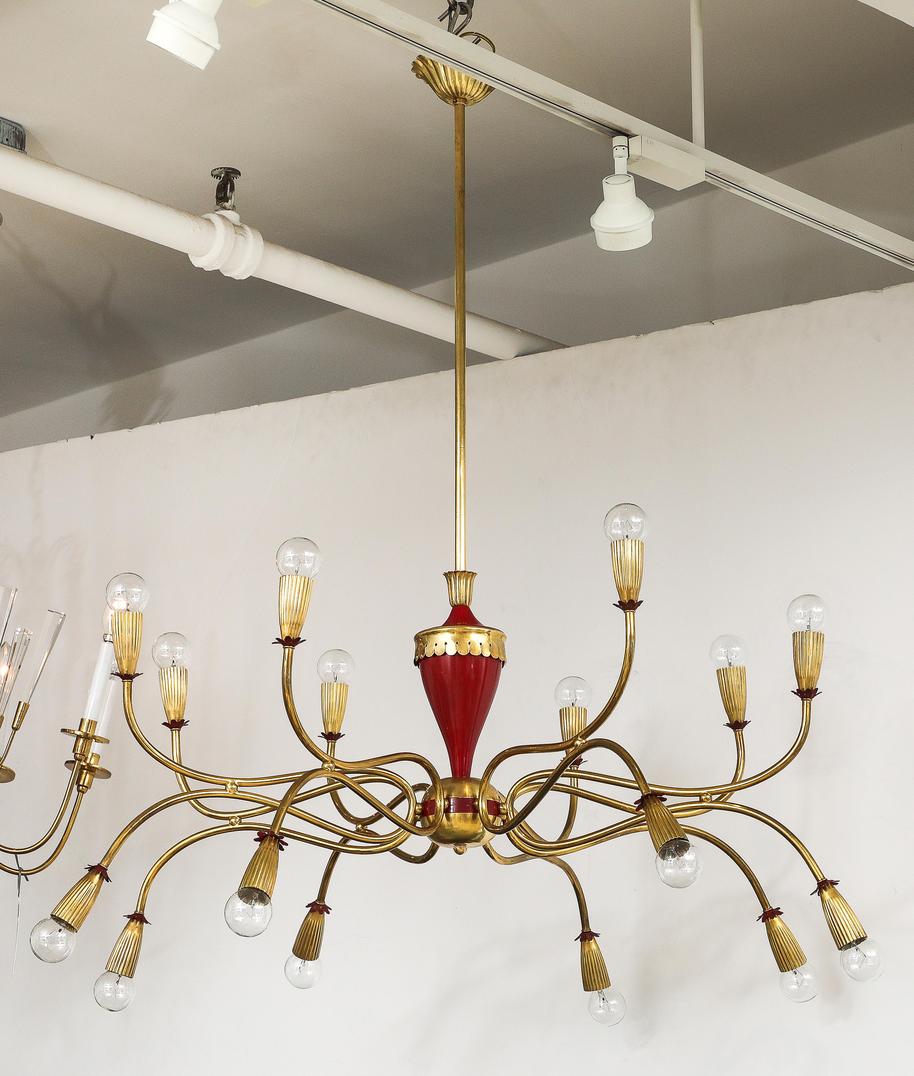 1950's Modern Large 18 Arm Brass Italian Chandelier By Lumi im Angebot 3