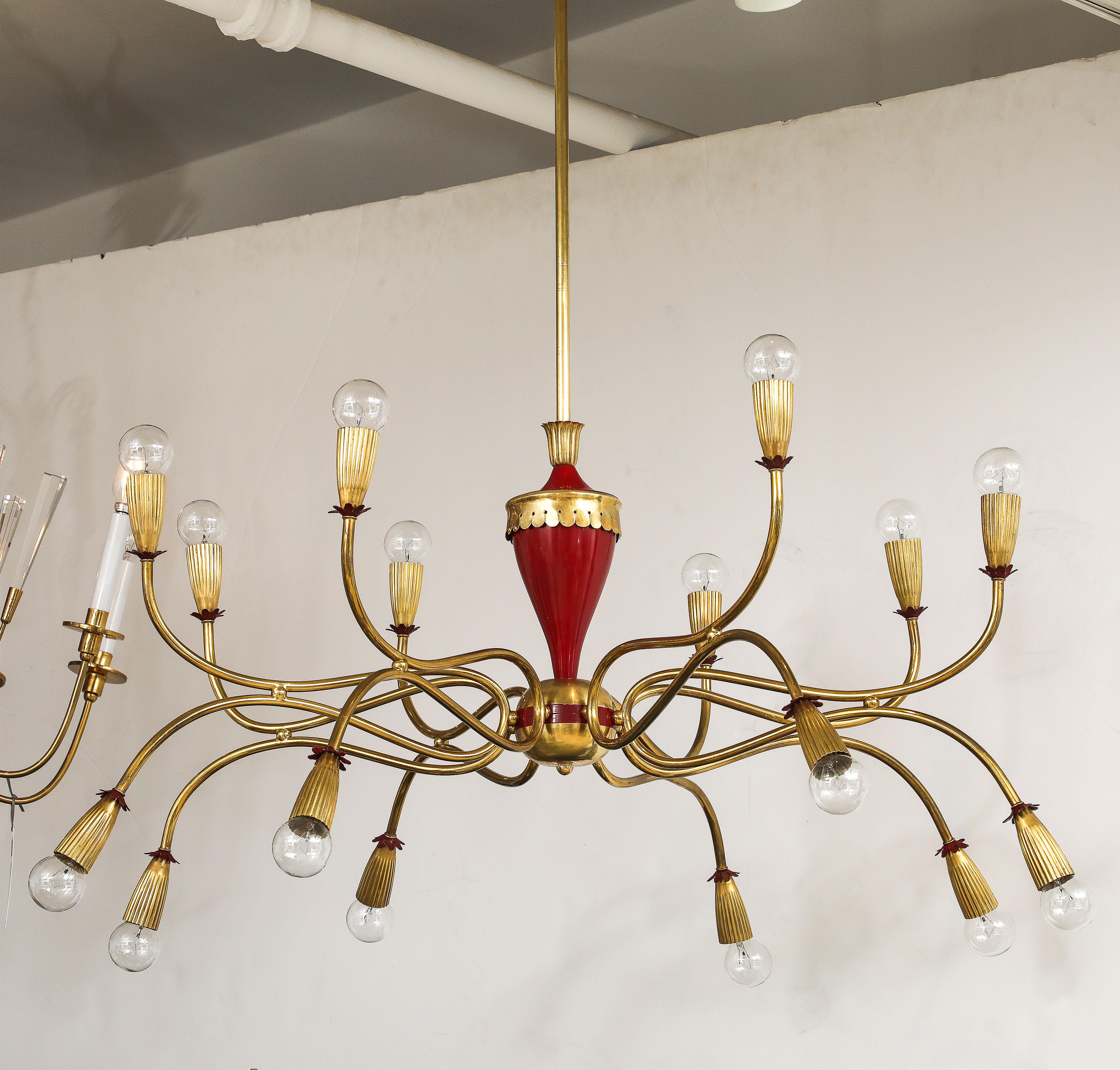 1950's Modern Large 18 Arm Brass Italian Chandelier By Lumi im Angebot 5