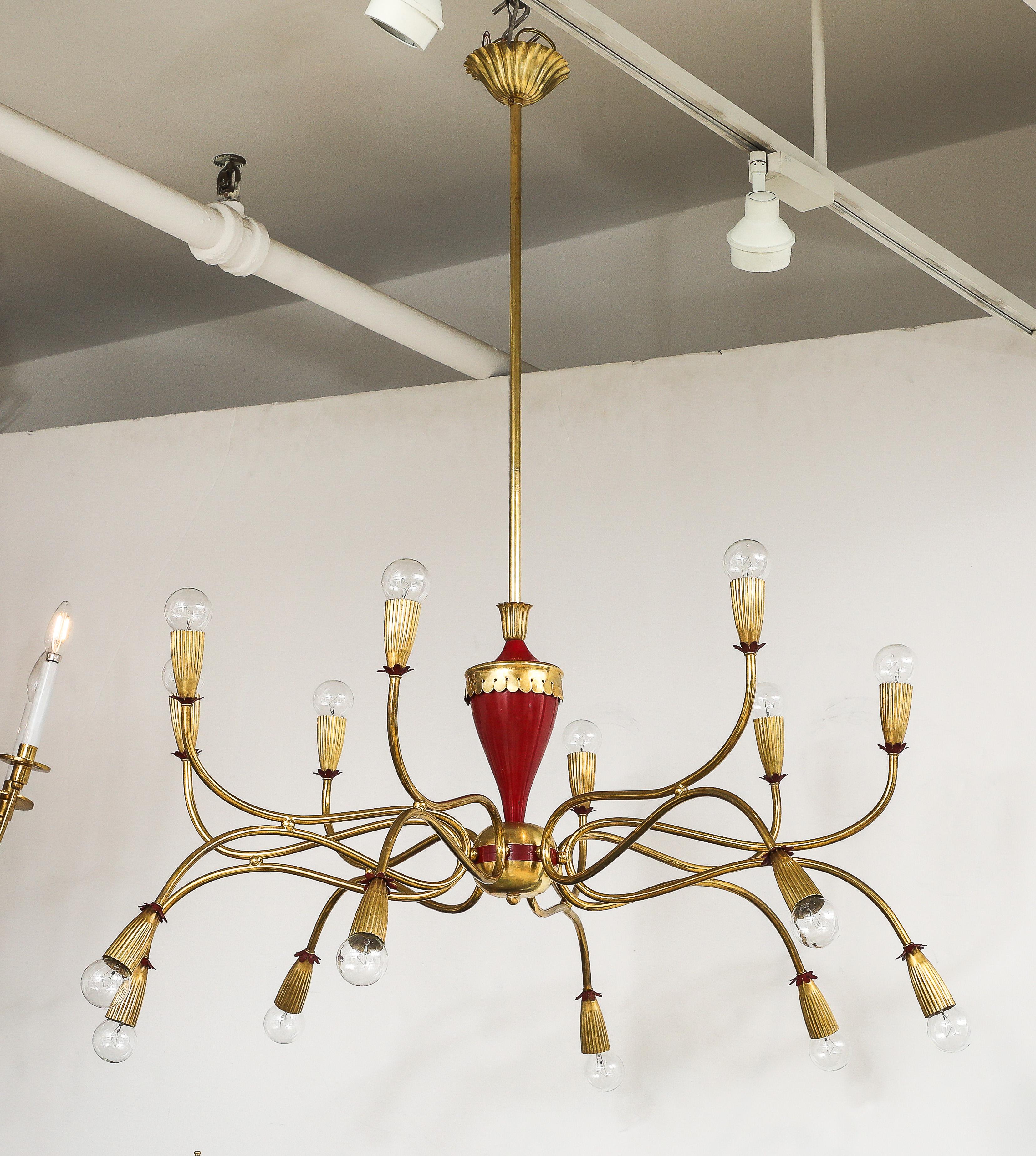 1950's Modern Large 18 Arm Brass Italian Chandelier By Lumi im Angebot 6