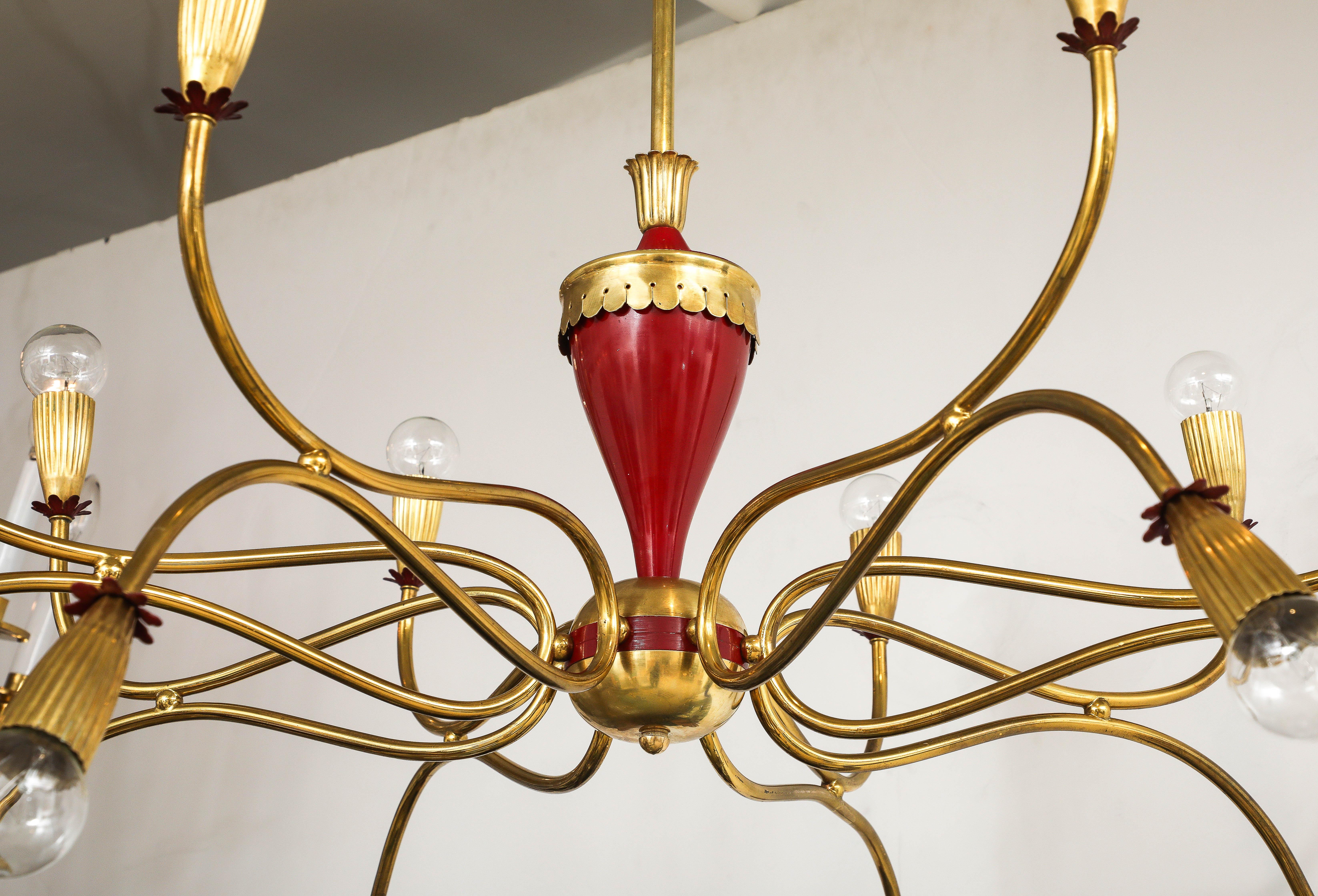 1950's Modern Large 18 Arm Brass Italian Chandelier By Lumi im Angebot 7