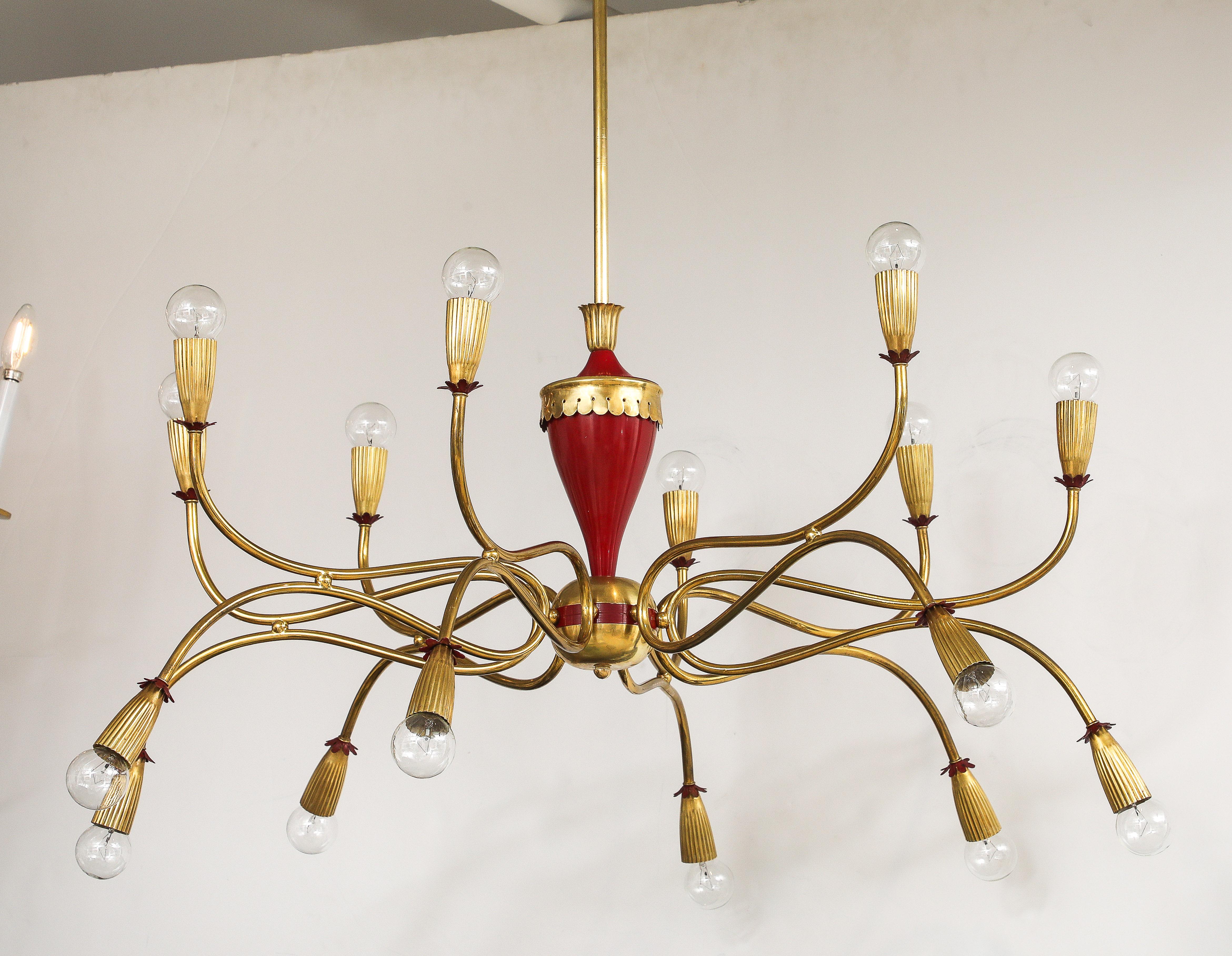1950's Modern Large 18 Arm Brass Italian Chandelier By Lumi im Angebot 8