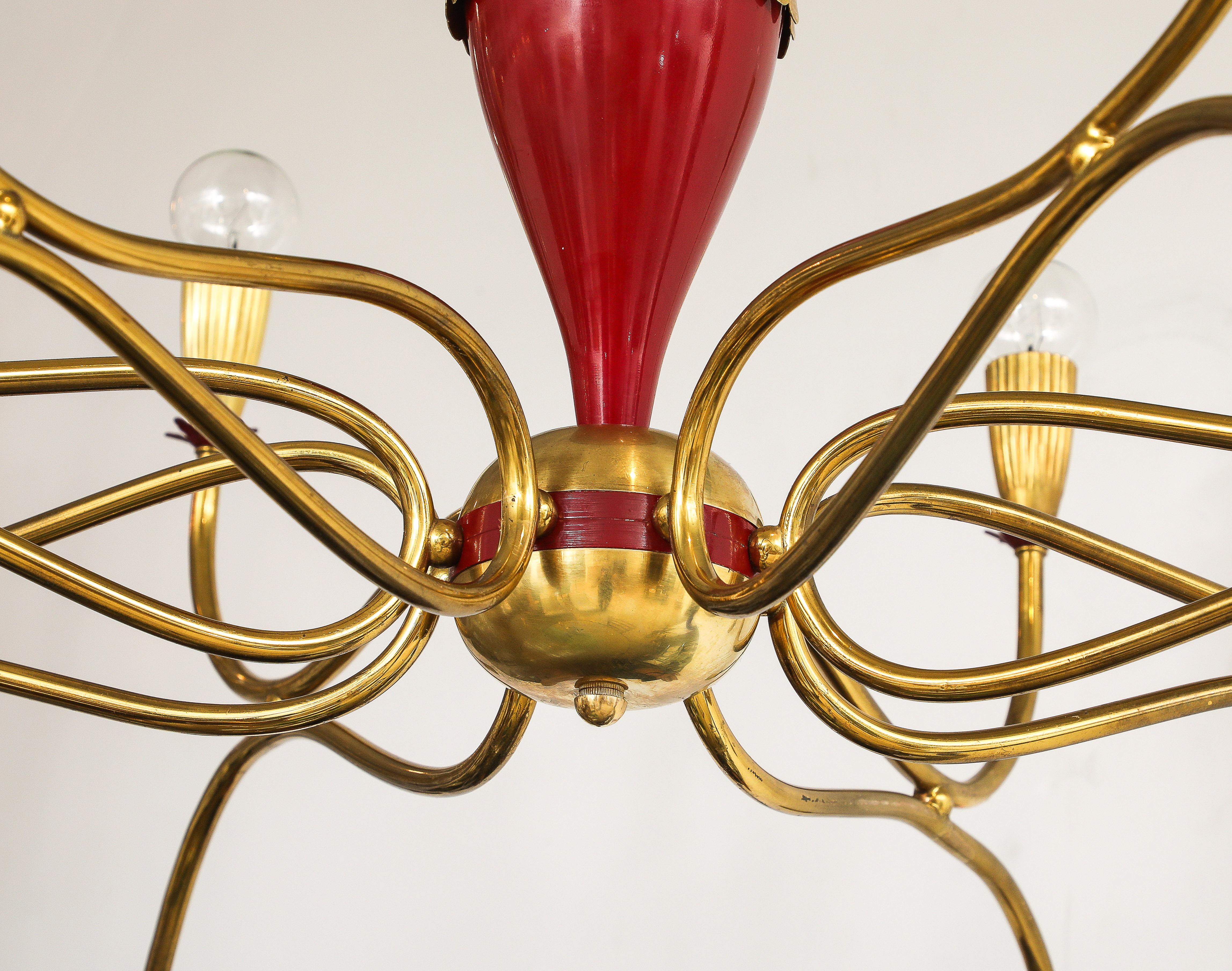 1950's Modern Large 18 Arm Brass Italian Chandelier By Lumi im Angebot 9